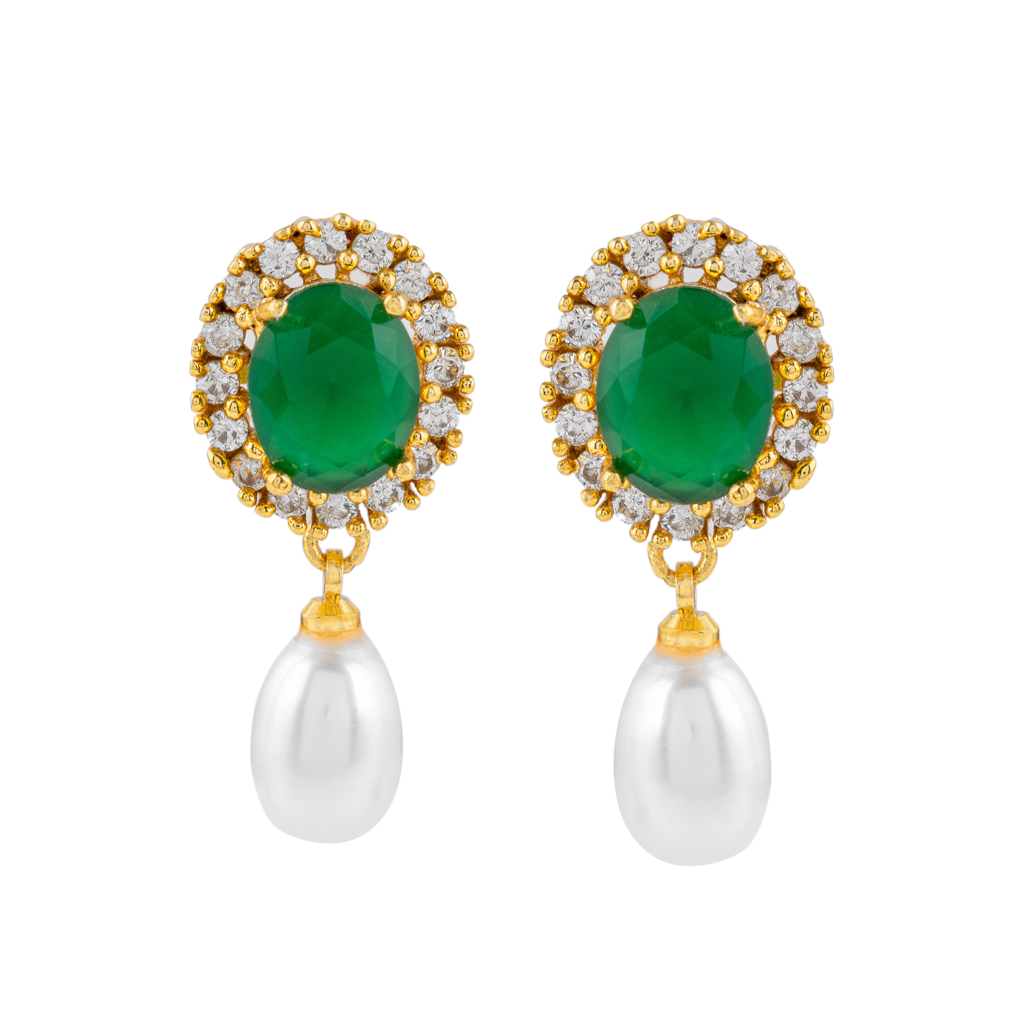 Verdant Oasis Pearl Drop Earrings