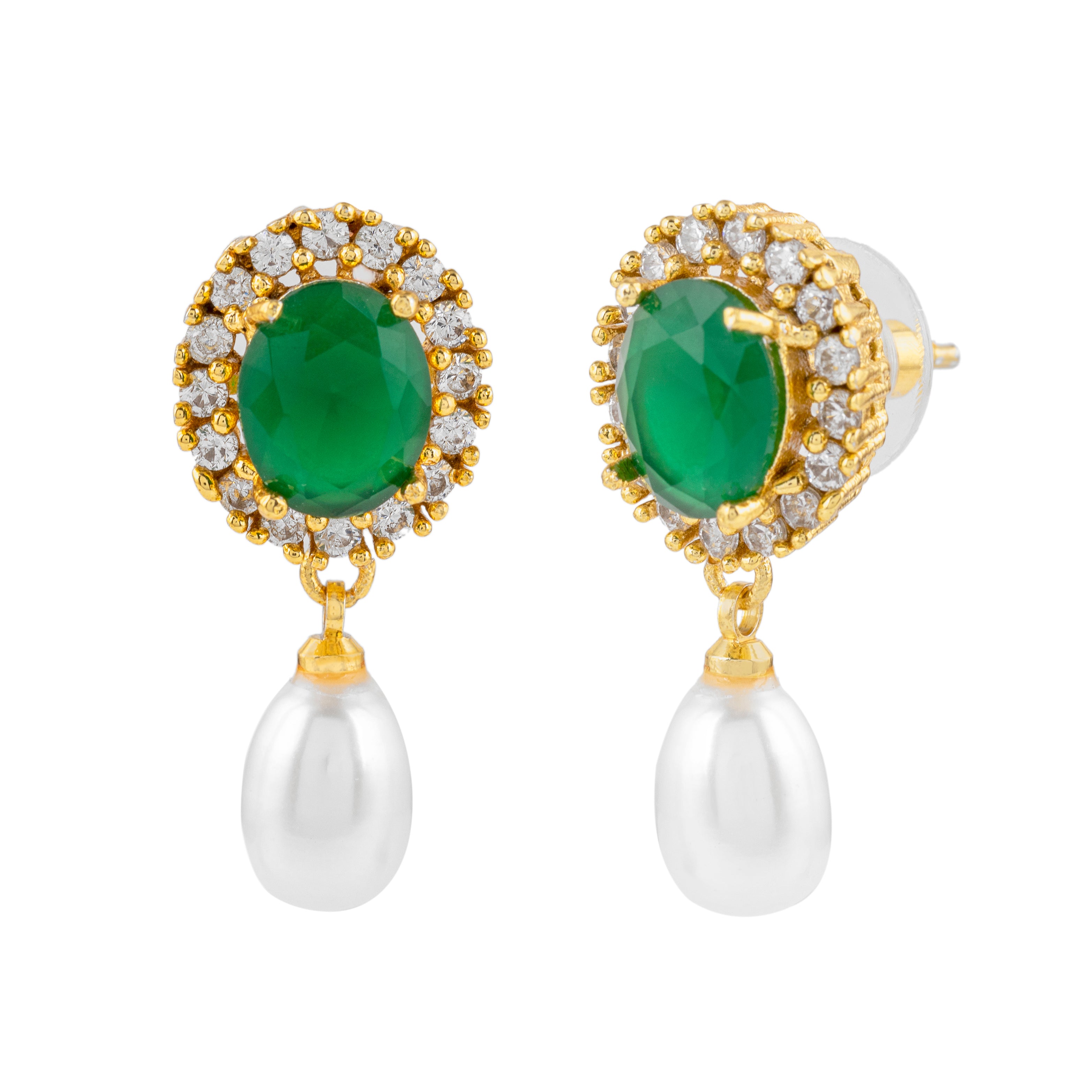 Verdant Oasis Pearl Drop Earrings