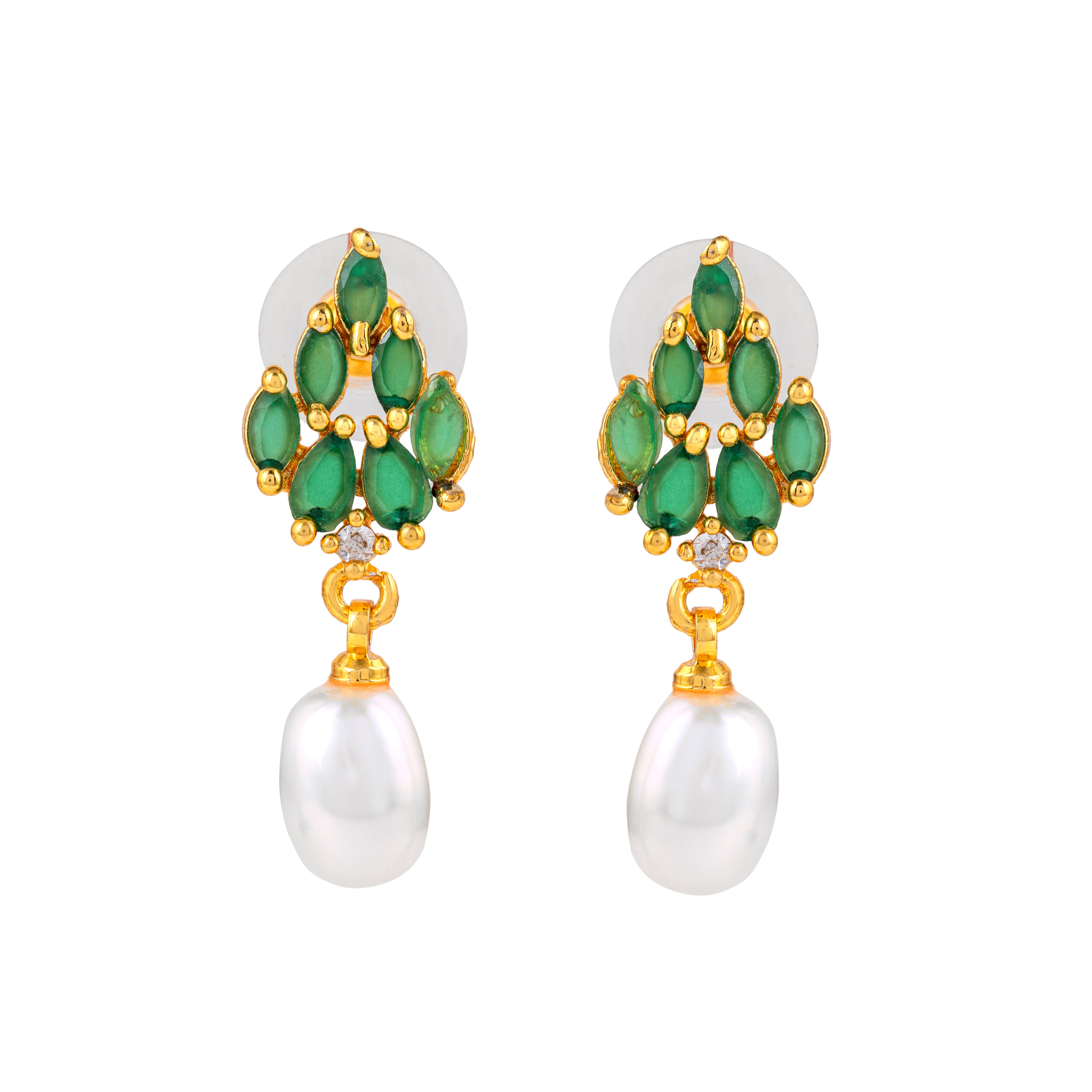 Foliage Harmony Pearl Drop Earrings | Sapphire Gemstone