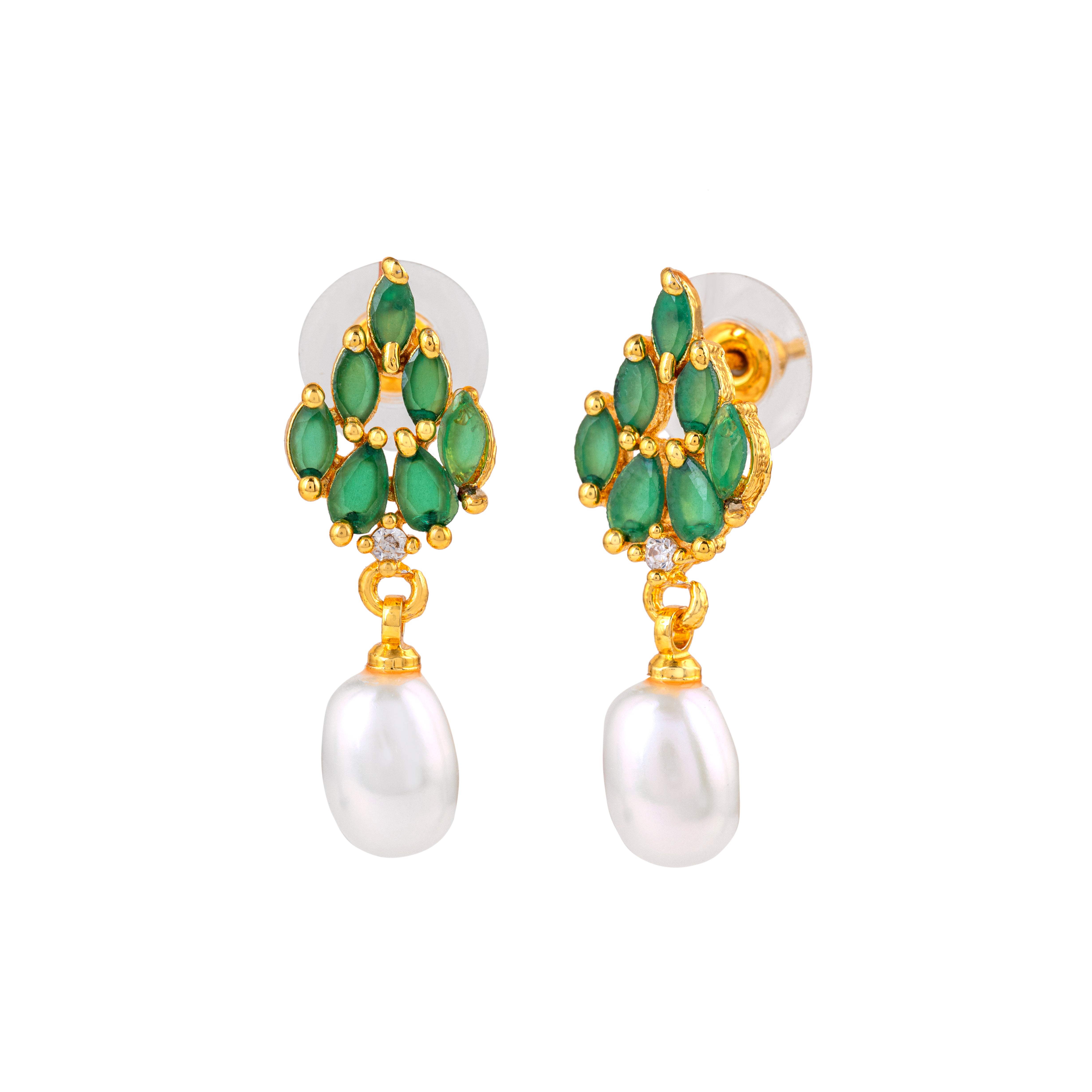 Foliage Harmony Pearl Drop Earrings | Sapphire Gemstone