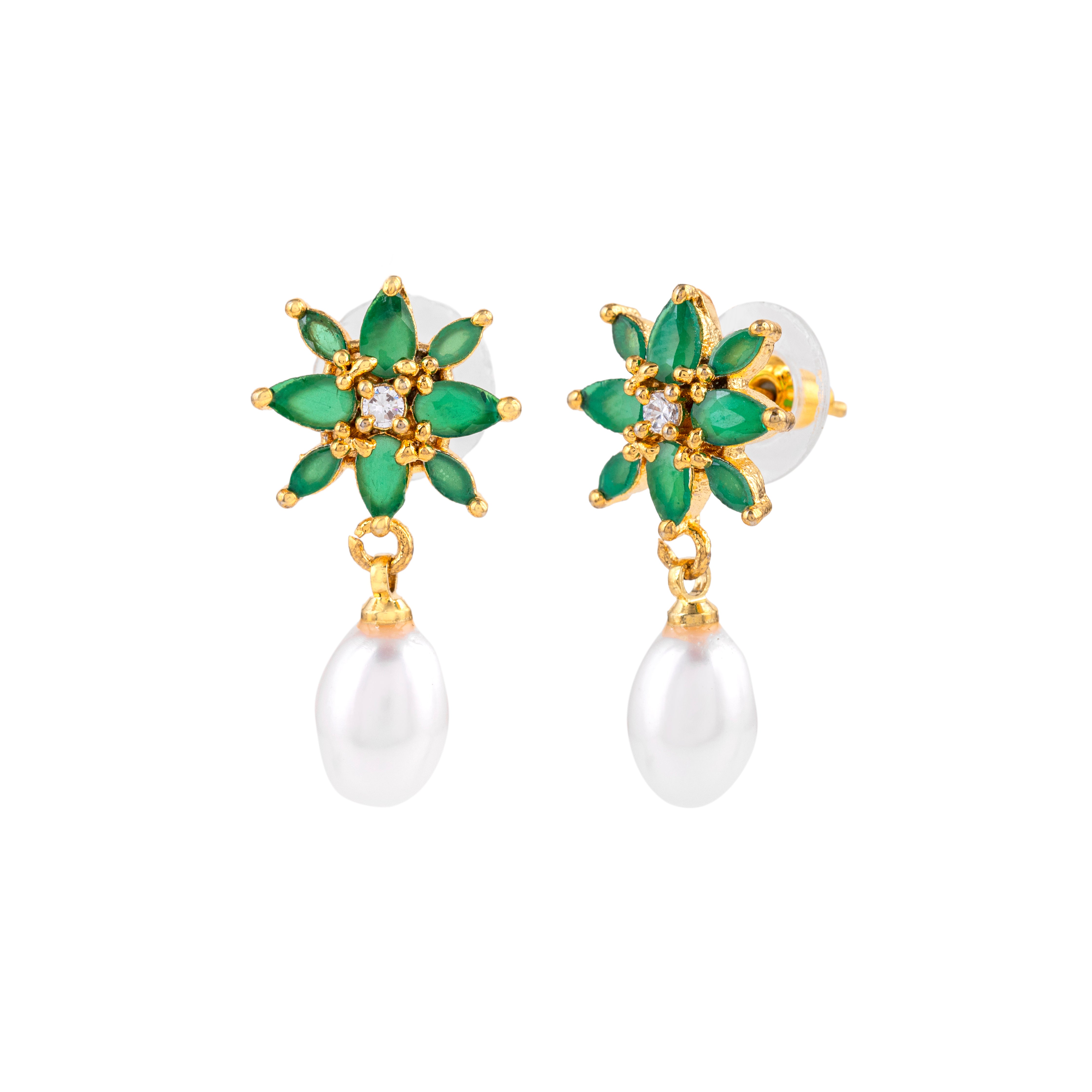Floral Serenity Pearl Drop Earrings | Sapphire Gemstone 