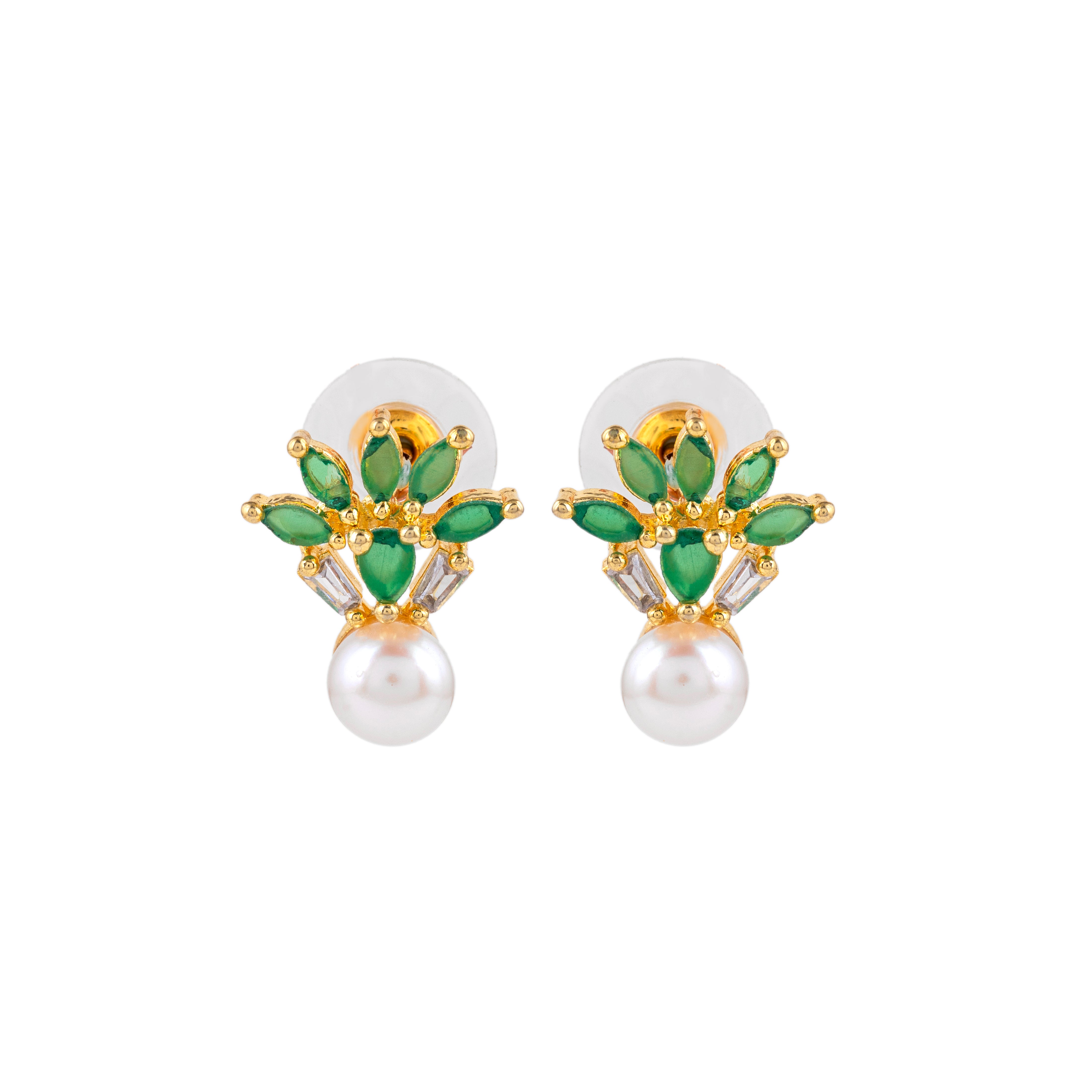 Emerald Elegance Pearl Studs | Earrings