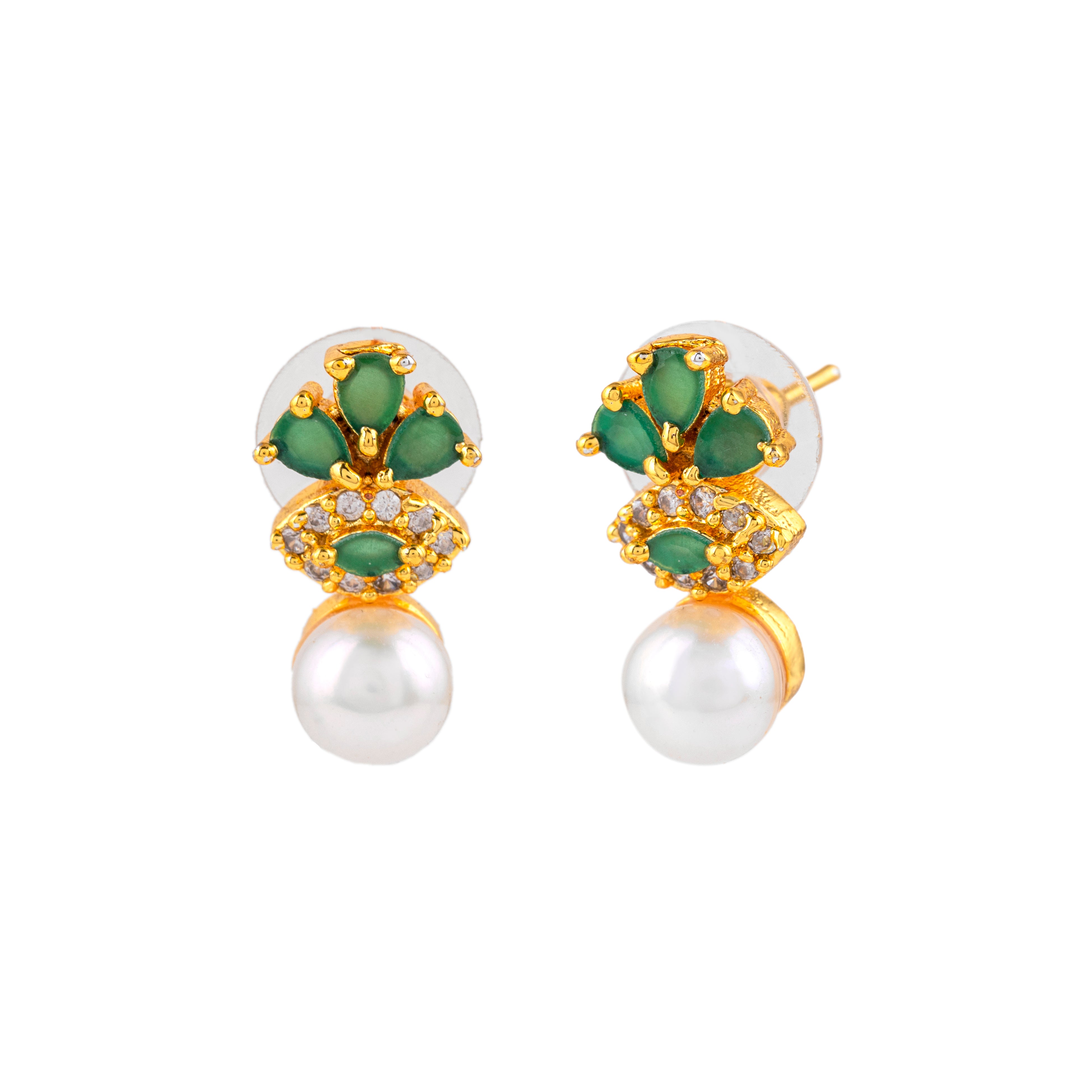 Emerald Radiance Pearl Studs | Earrings