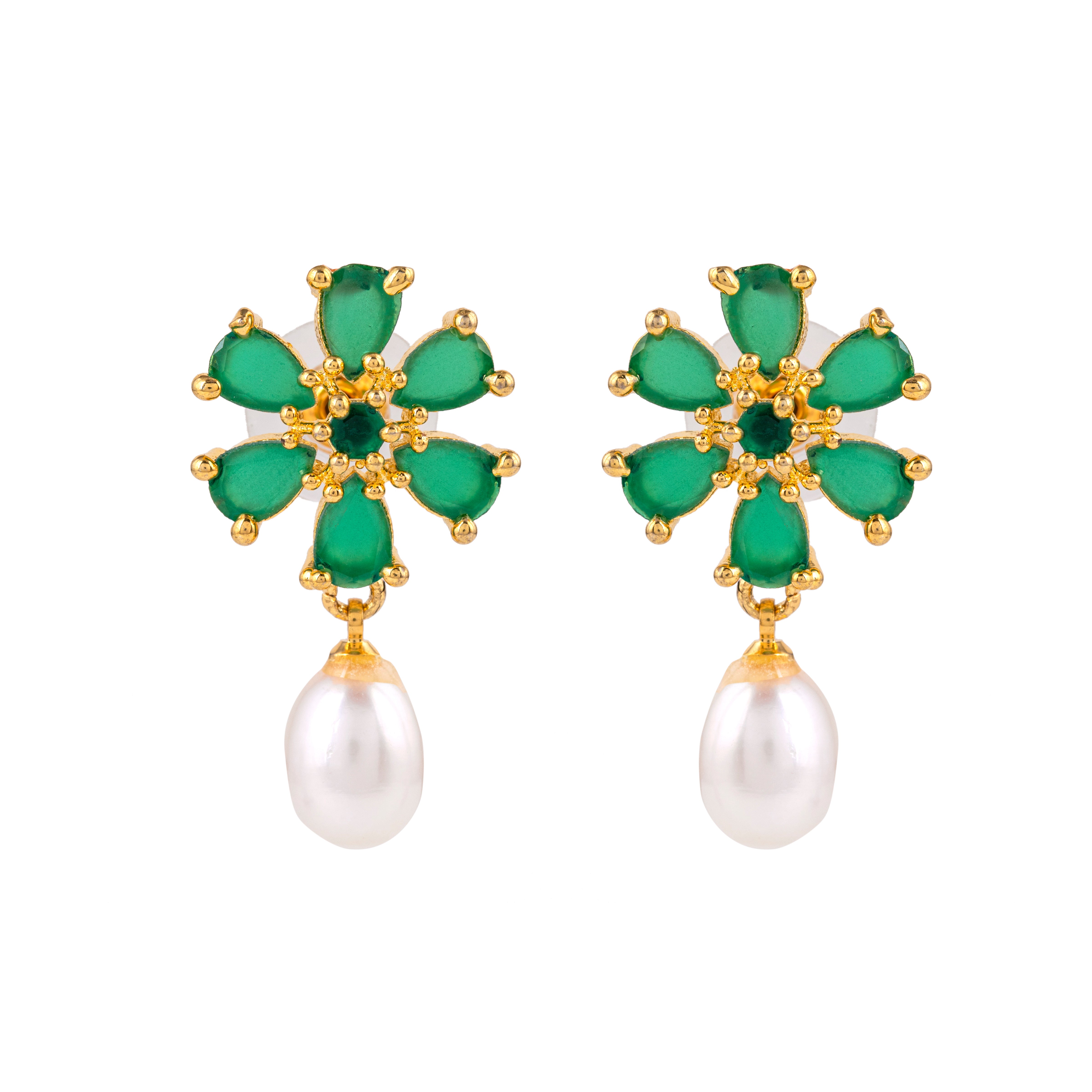 Floral Oasis Pearl Drop Earrings | Sapphire Gemstone 