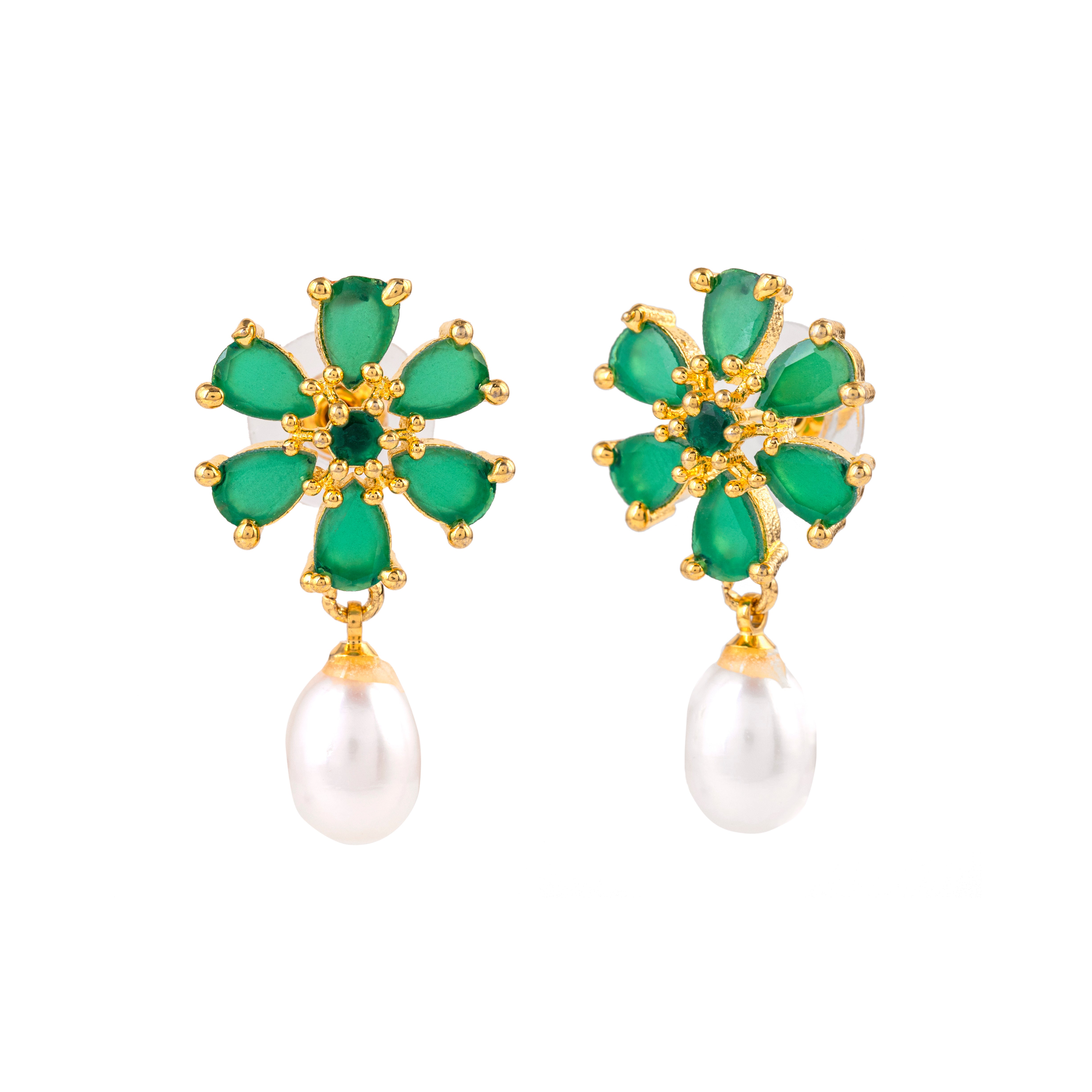 Floral Oasis Pearl Drop Earrings | Sapphire Gemstone 