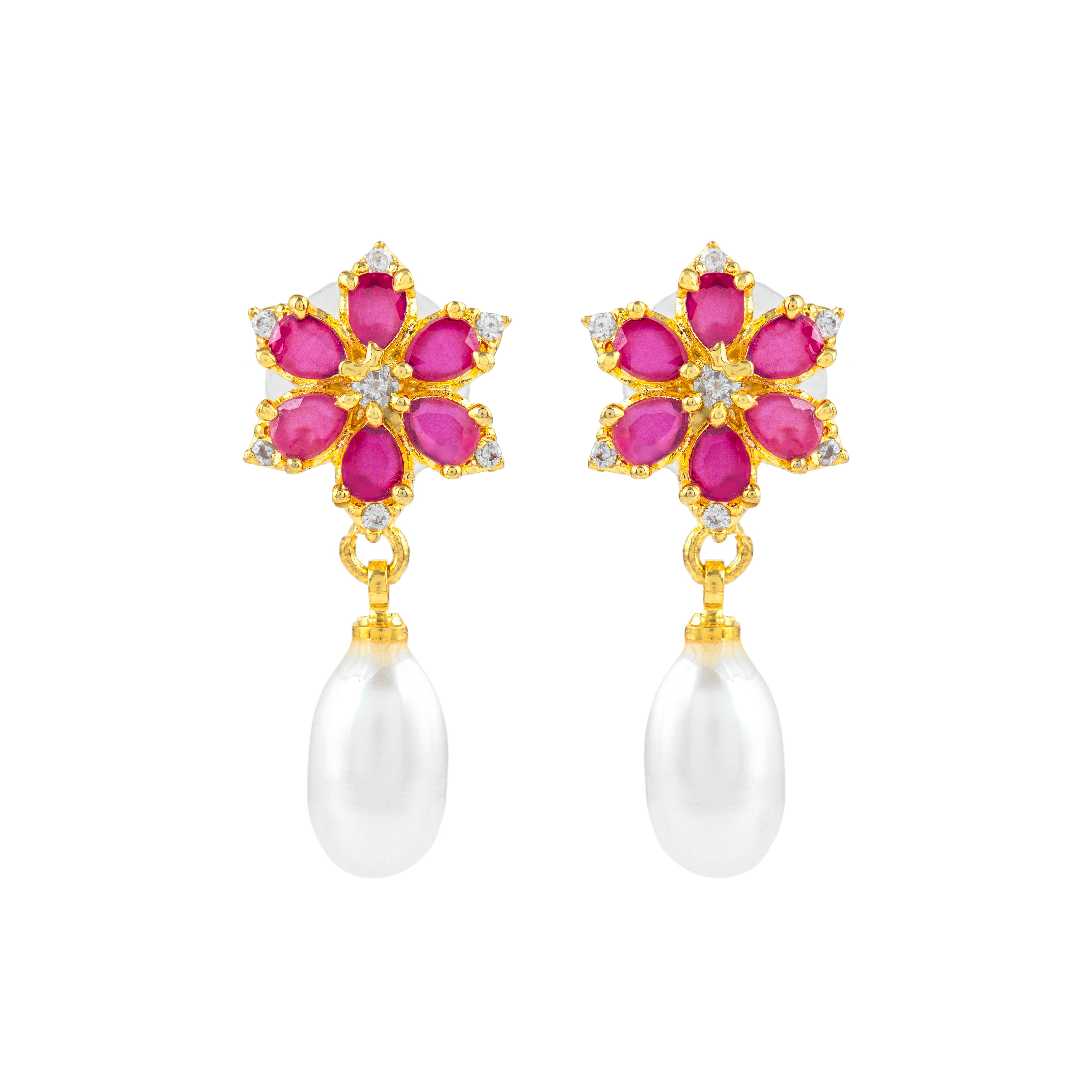 Ruby Radiance Pearl Drop Earrings