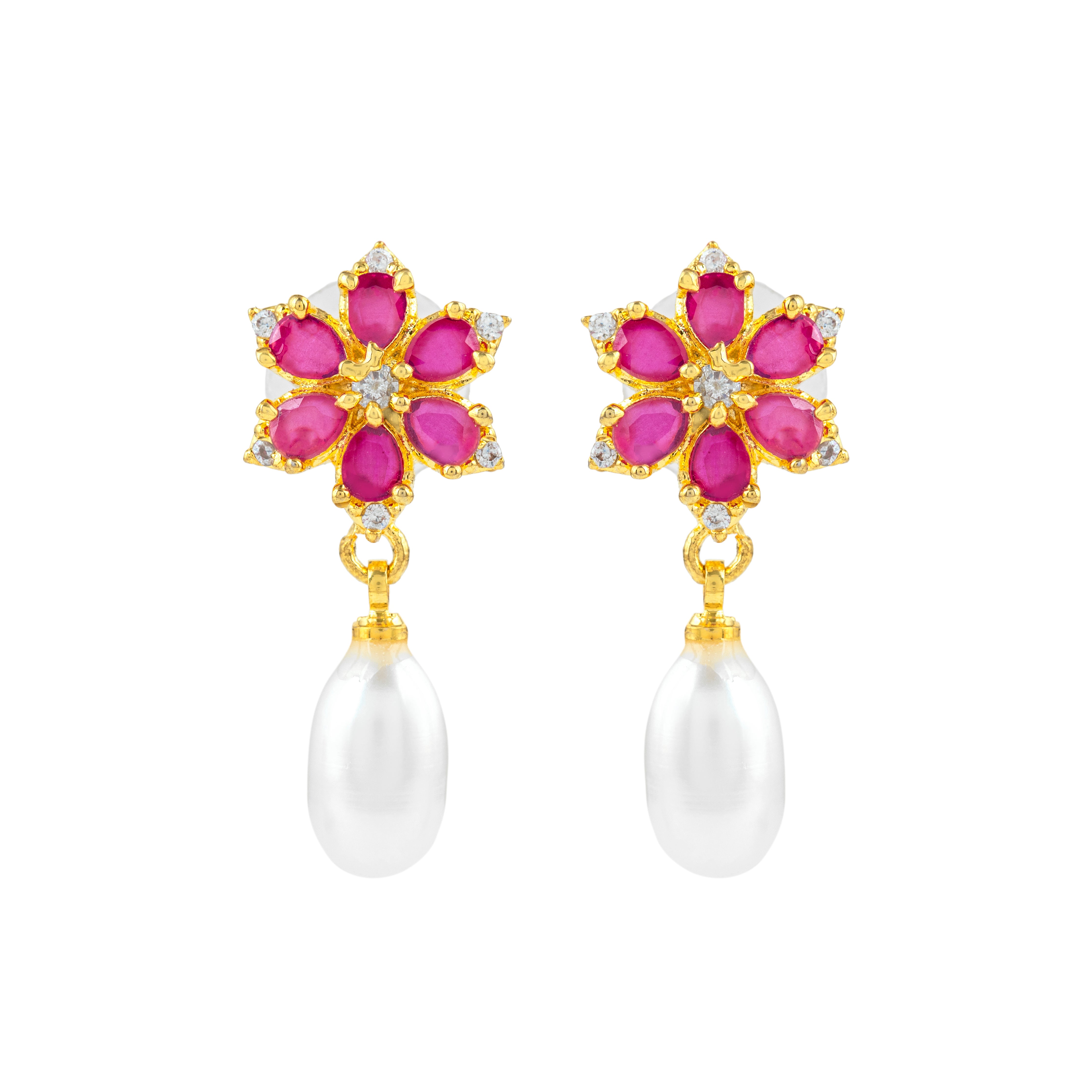 Ruby Radiance Pearl Drop Earrings