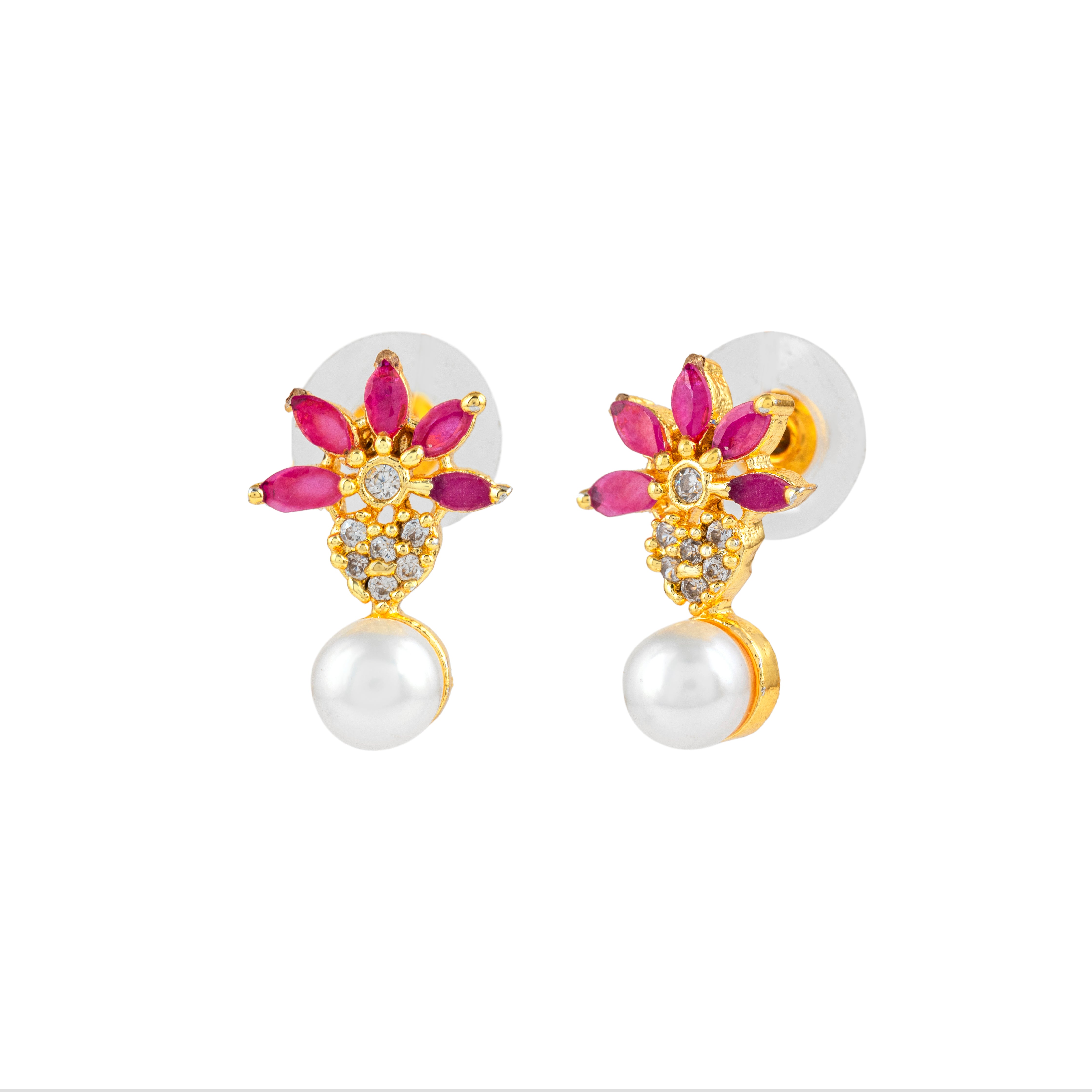 Ruby Rosebud Pearl Studs