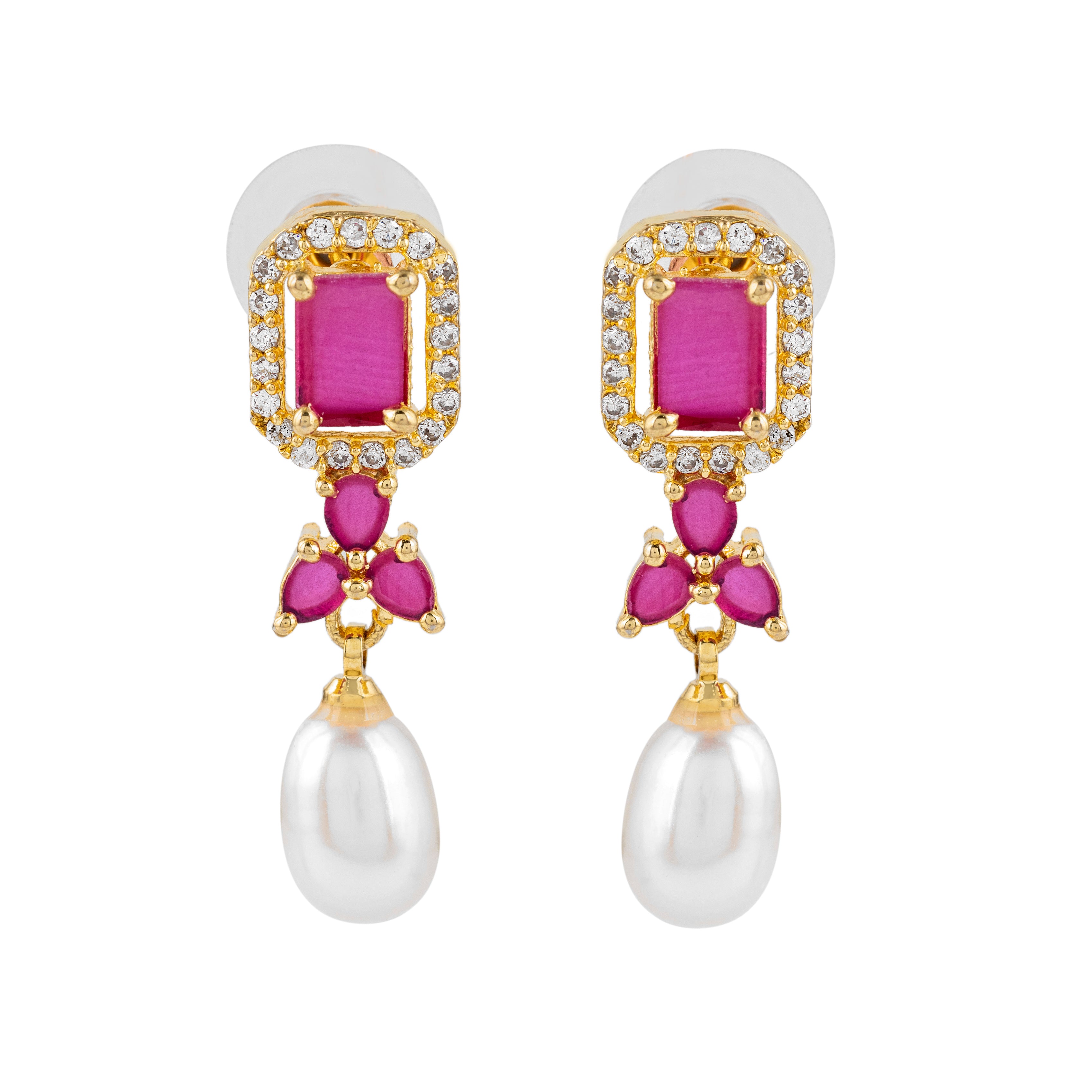 Crimson Radiance Pearl Drops | Sapphire Gemstone Earrings 