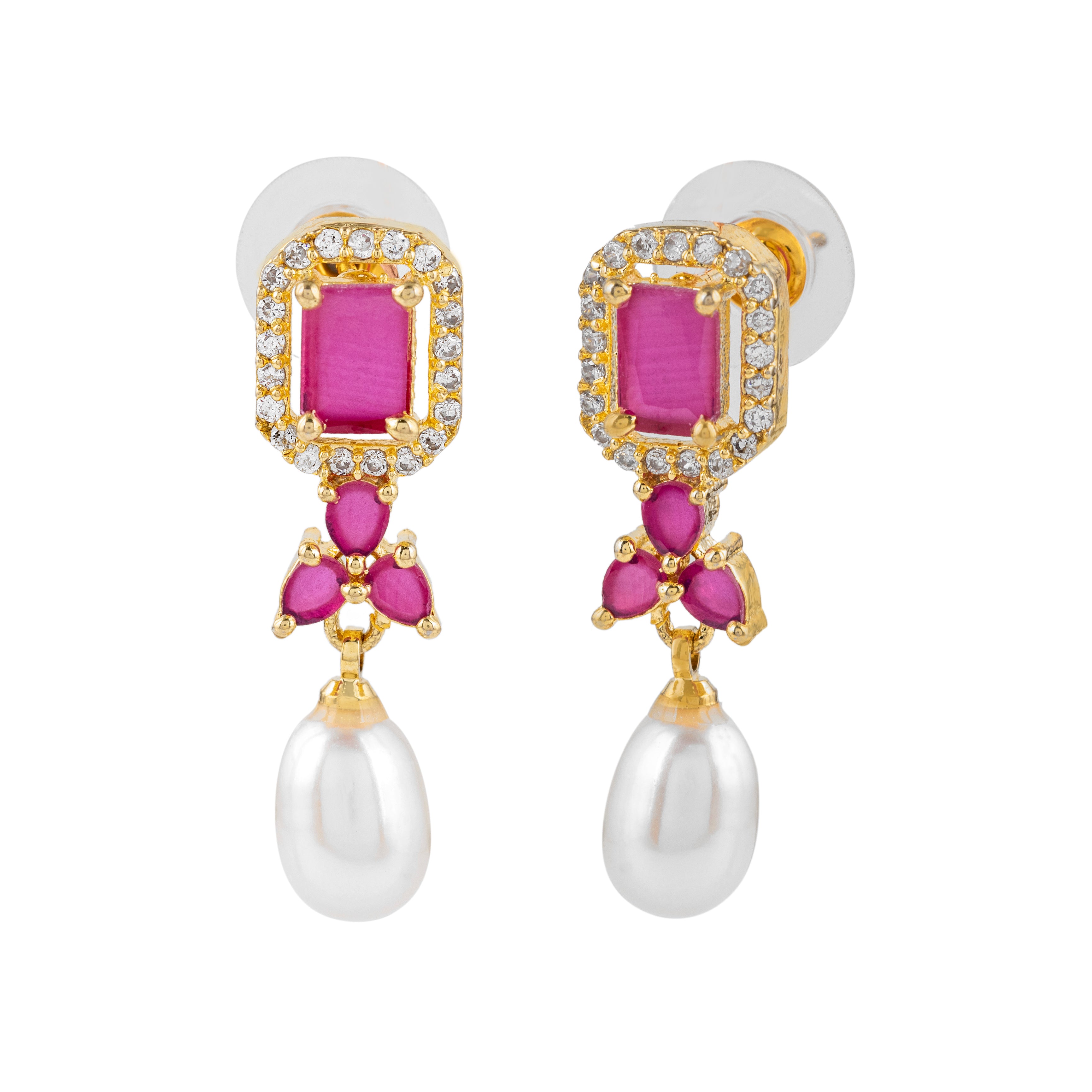 Crimson Radiance Pearl Drops | Sapphire Gemstone Earrings