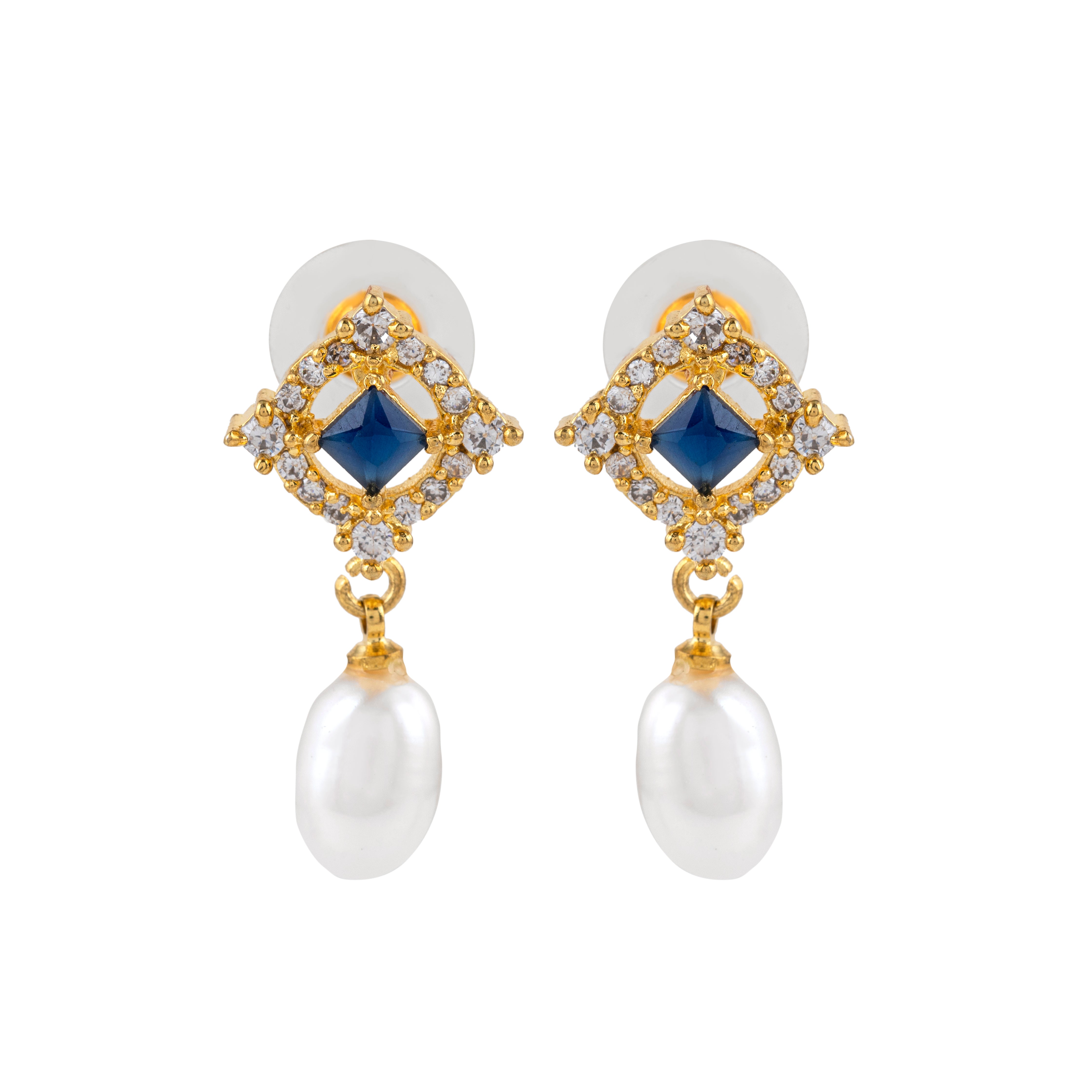 Azure Square Pearl Drops | Sapphire Gemstone Earrings