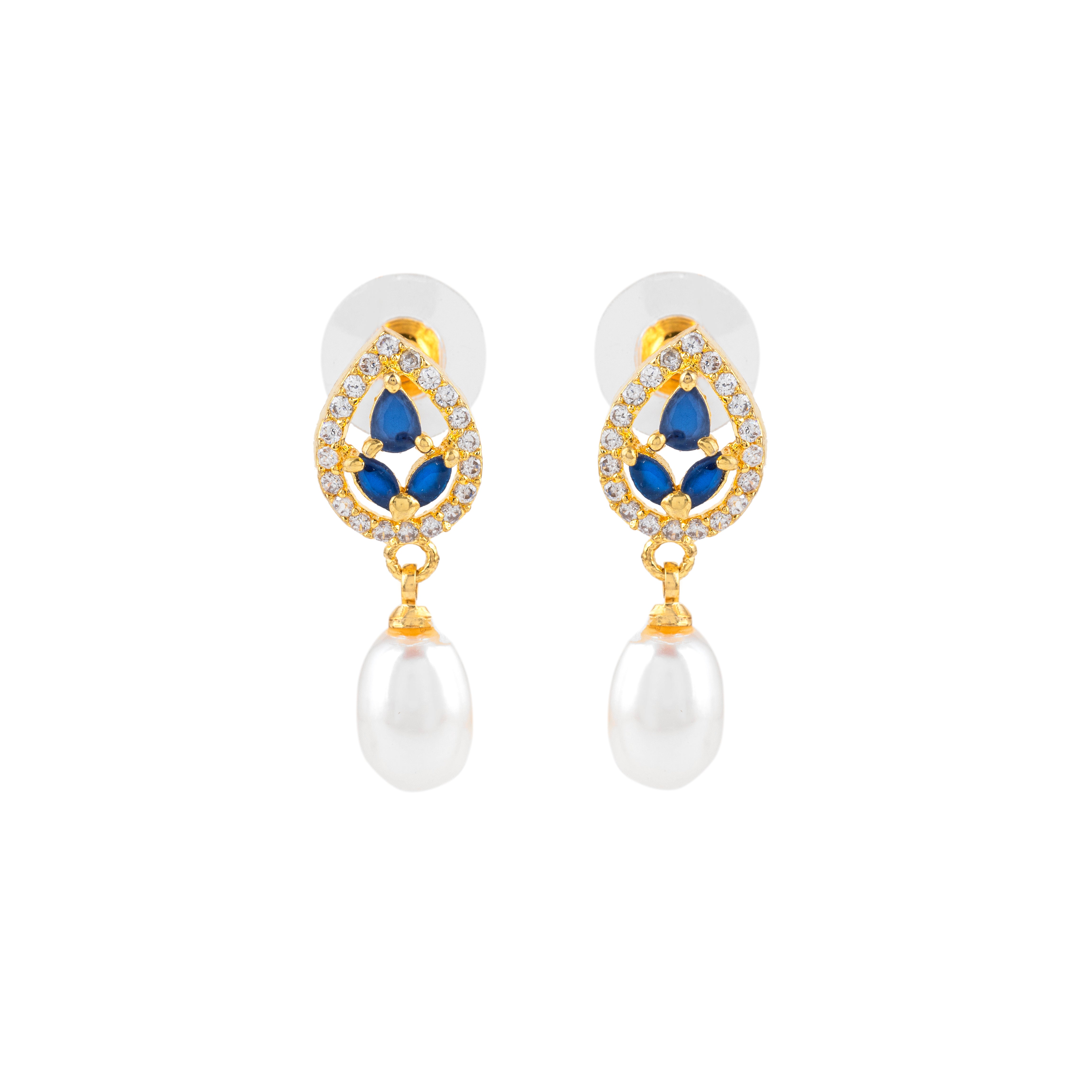 Cerulean Leaf Pearl Drops | Sapphire Gemstone Earrings
