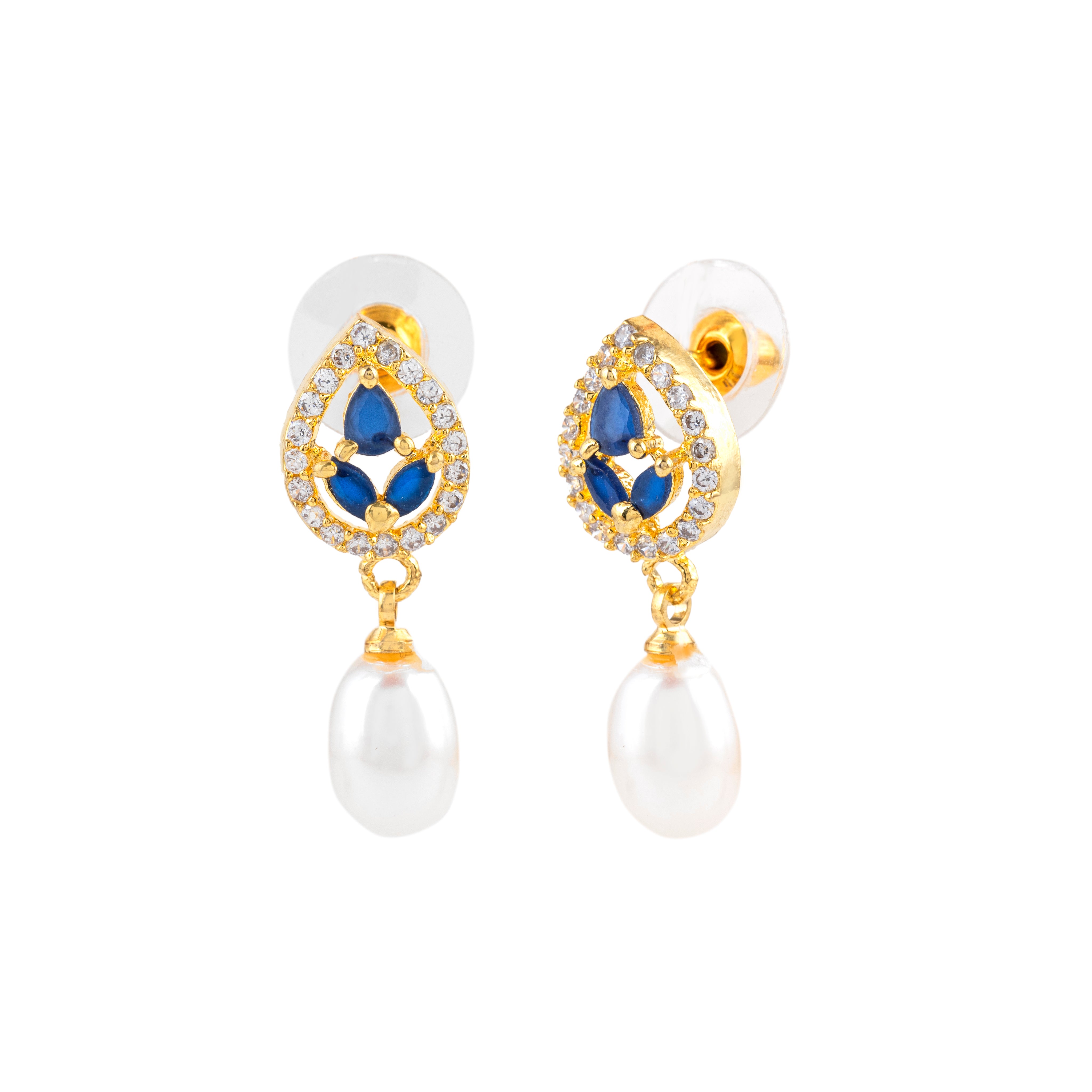 Cerulean Leaf Pearl Drops | Sapphire Gemstone Earrings
