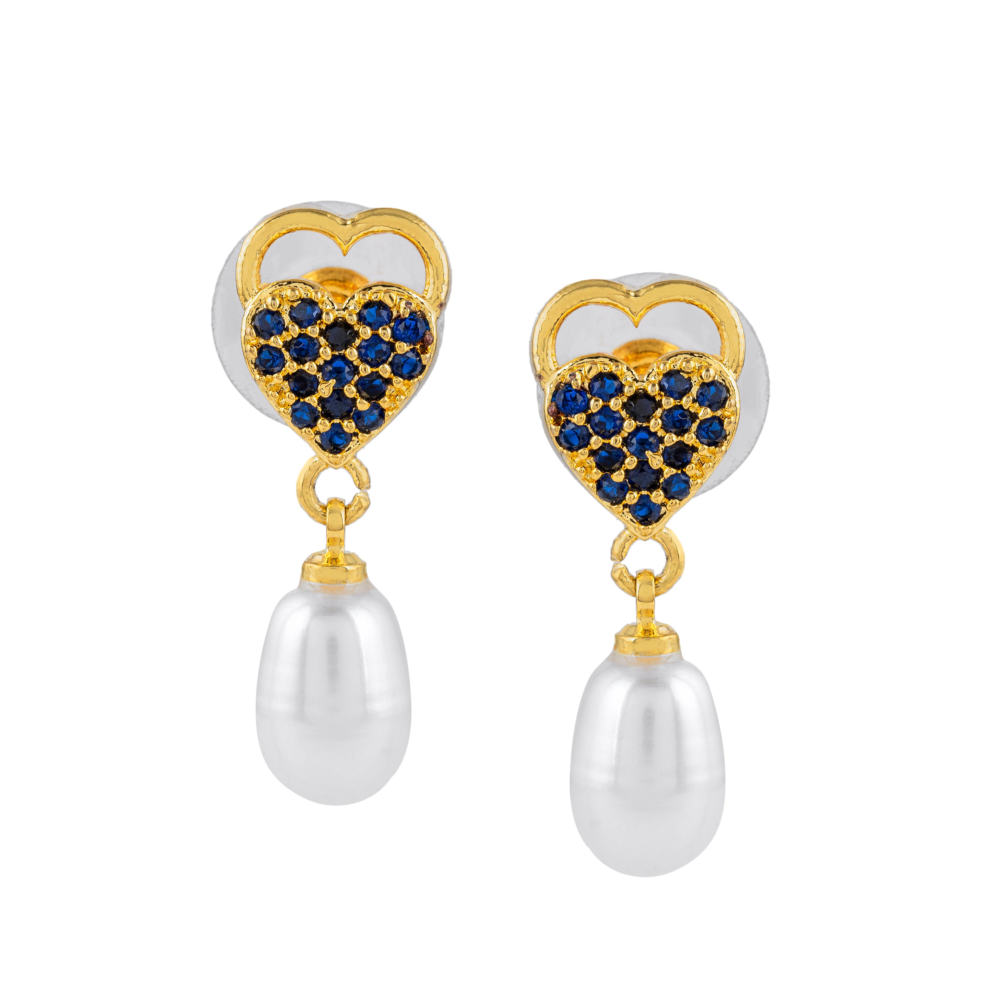 Azure Heartbeat Pearl Tops | Sapphire Gemstone Earrings