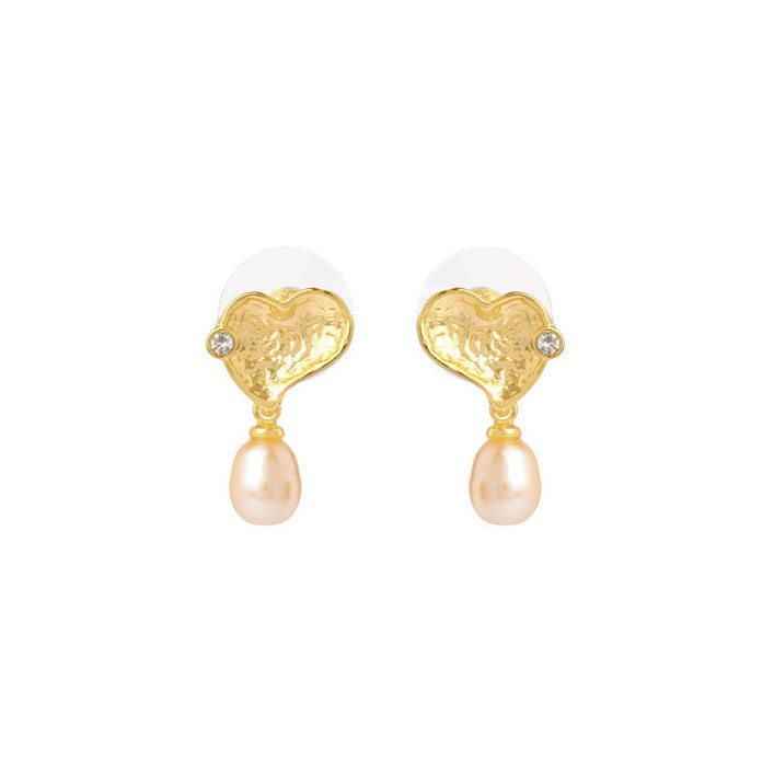 Heartfelt Sparkle Pearl Drop Earrings