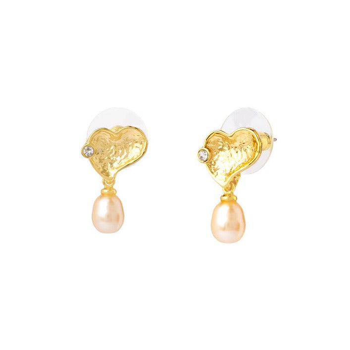 Heartfelt Sparkle Pearl Drop Earrings