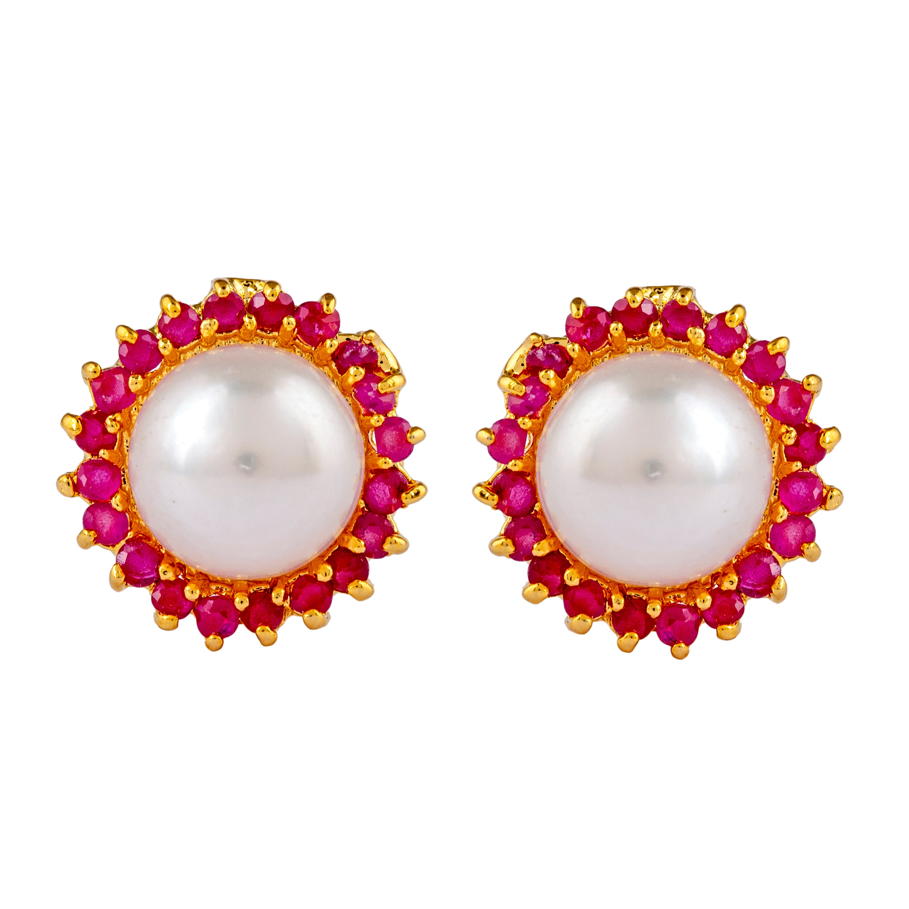 Ruby Pearl Elegance Stud Earrings