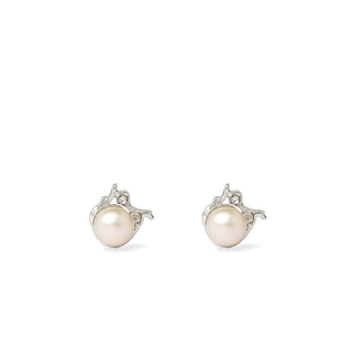 Elegant Petal Pearl and CZ Studs | Earrings