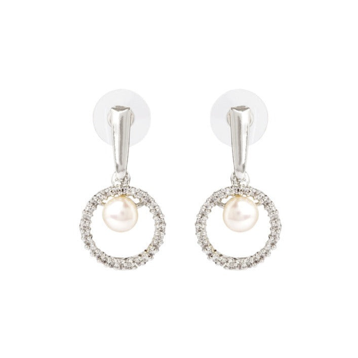 Sparkling Circle White Pearl Earrings