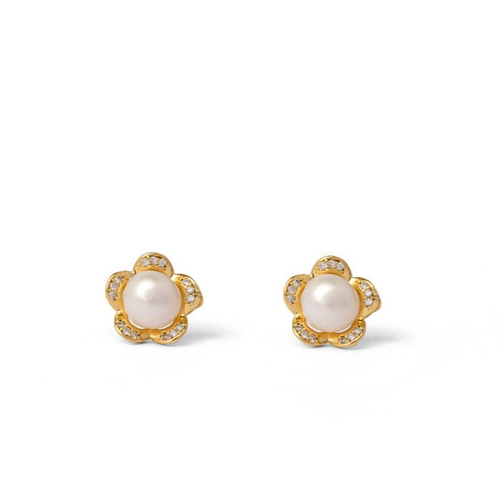 Floral Whispers CZ Pearl Studs | Earrings