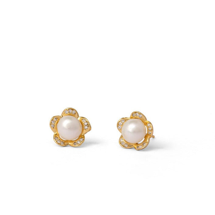 Floral CZ Pearl Stud