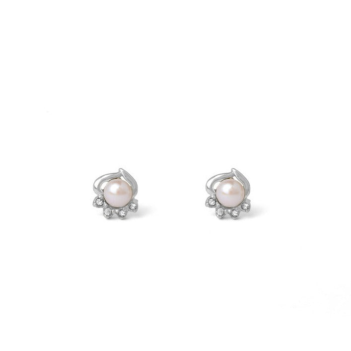 White Pearl Elegance In Leafy Stud Earrings