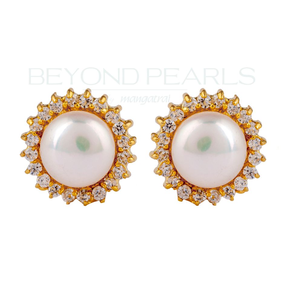Charm Pearl and CZ Stud Earrings
