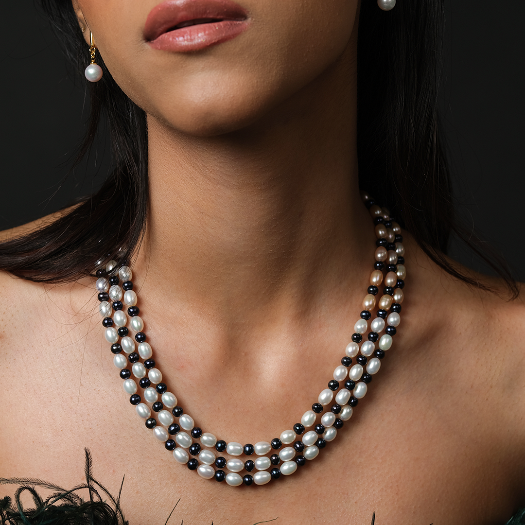 White and Peach Pearl Necklace