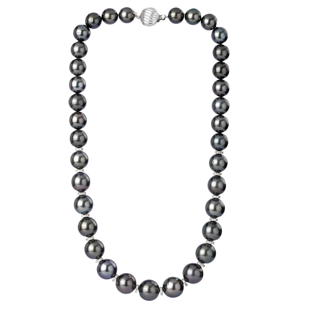 Diamonds Connections Single Strand Tahitian Pearl Necklace 