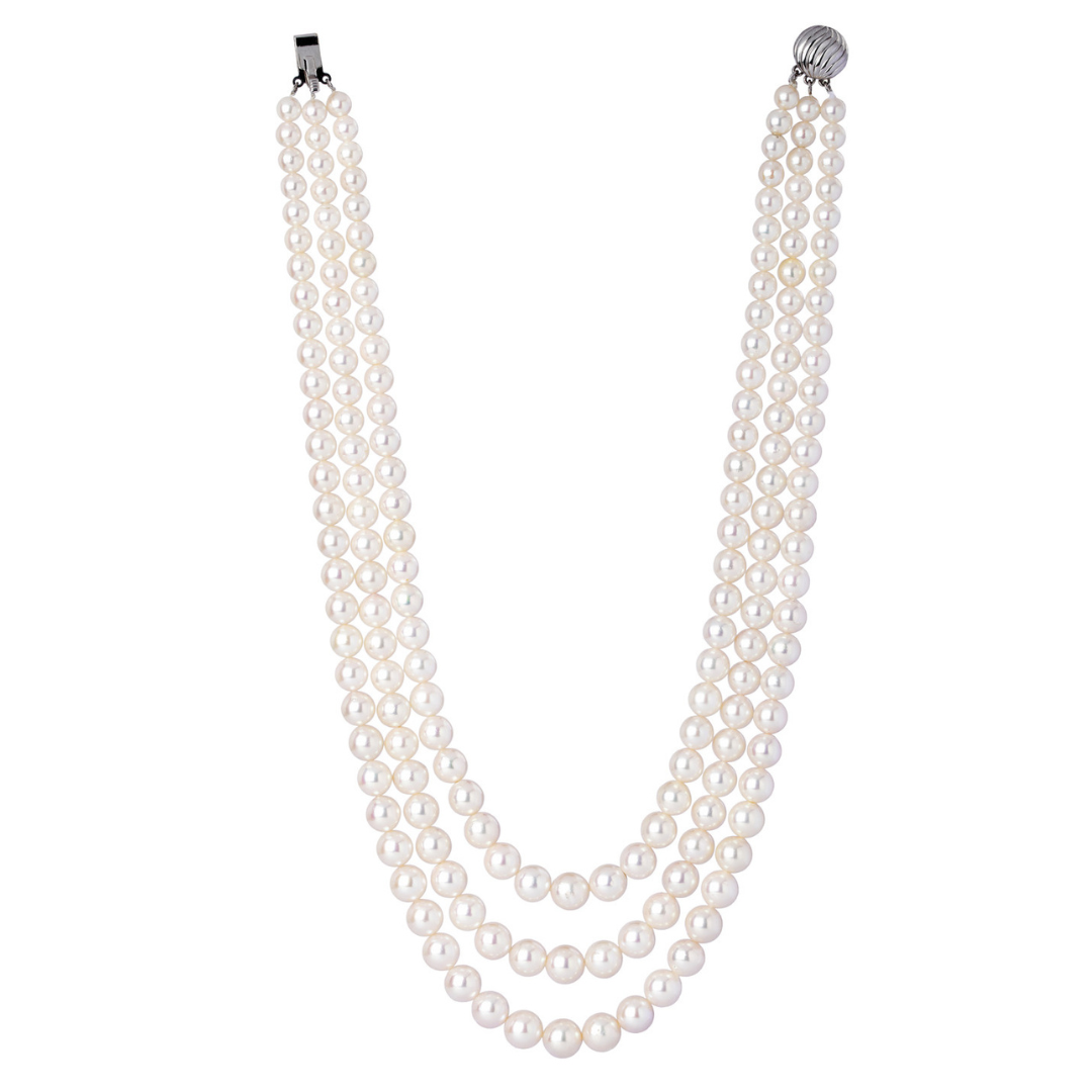 Three-Line Akoya Pearl Necklace
