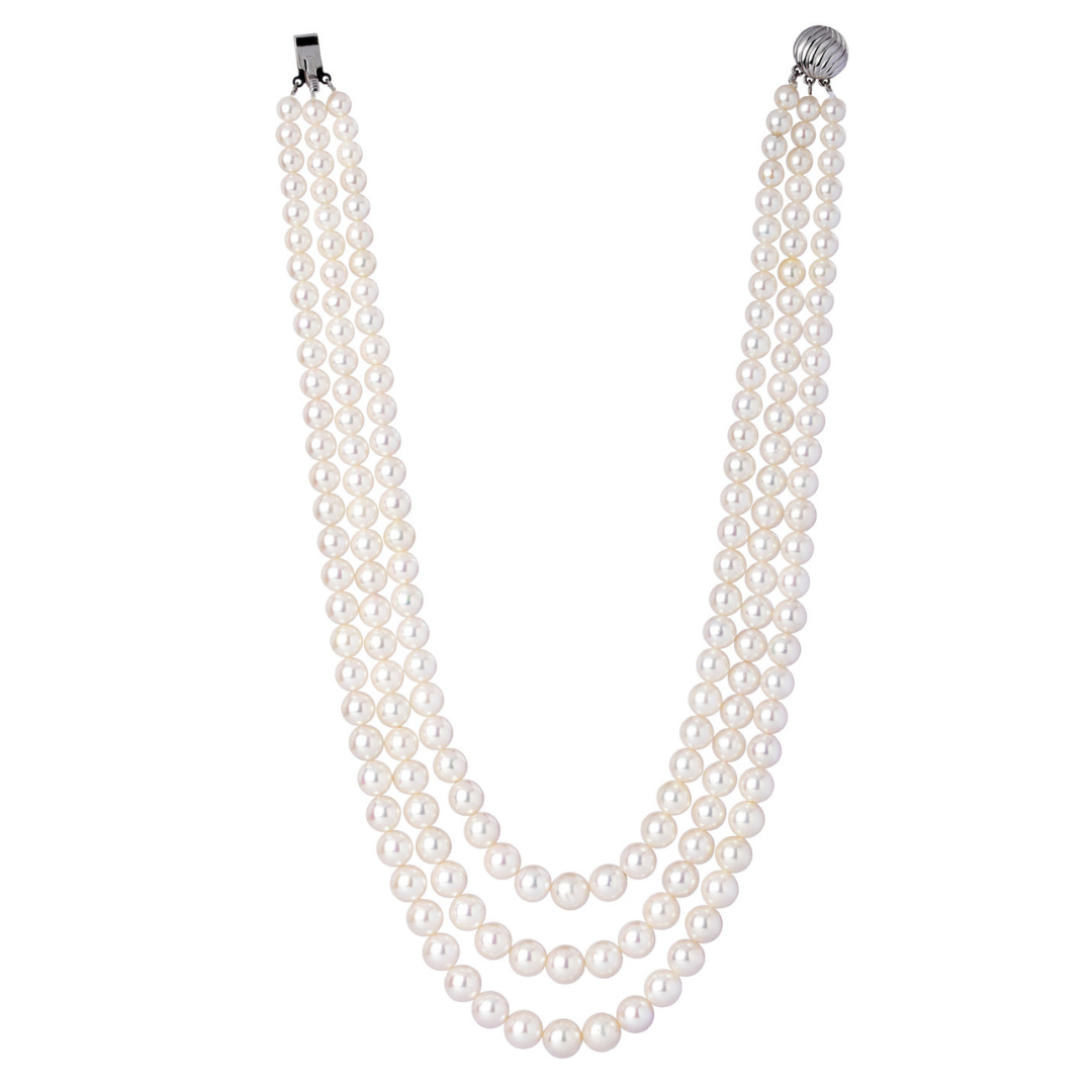 Gleaming Serenity Three Line Akoya Necklace