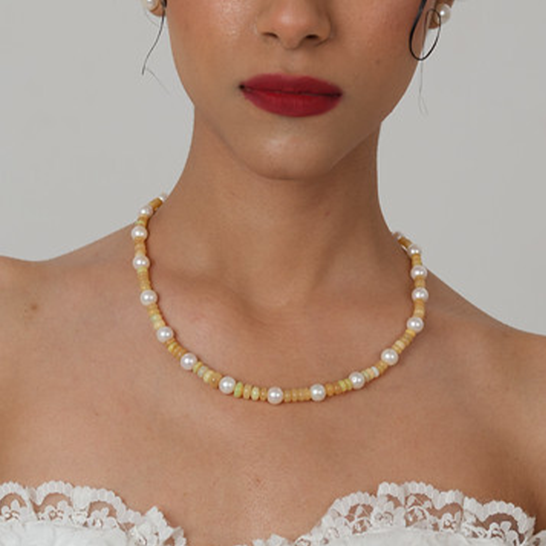 Golden Opal and Freshwater Pearl Necklace