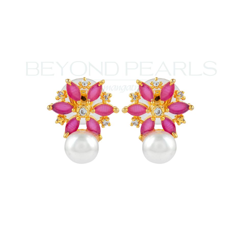 Golden Blossom Pearl Stud Drops