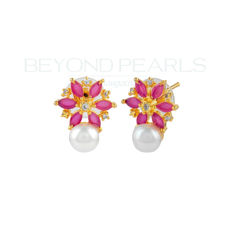 Golden Blossom Pearl Stud Drops