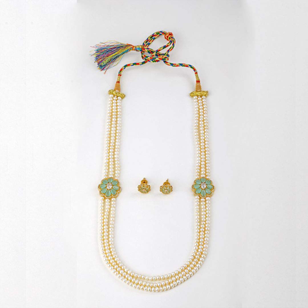 Green Botanical Serenade Pearl Necklace and Earring Set