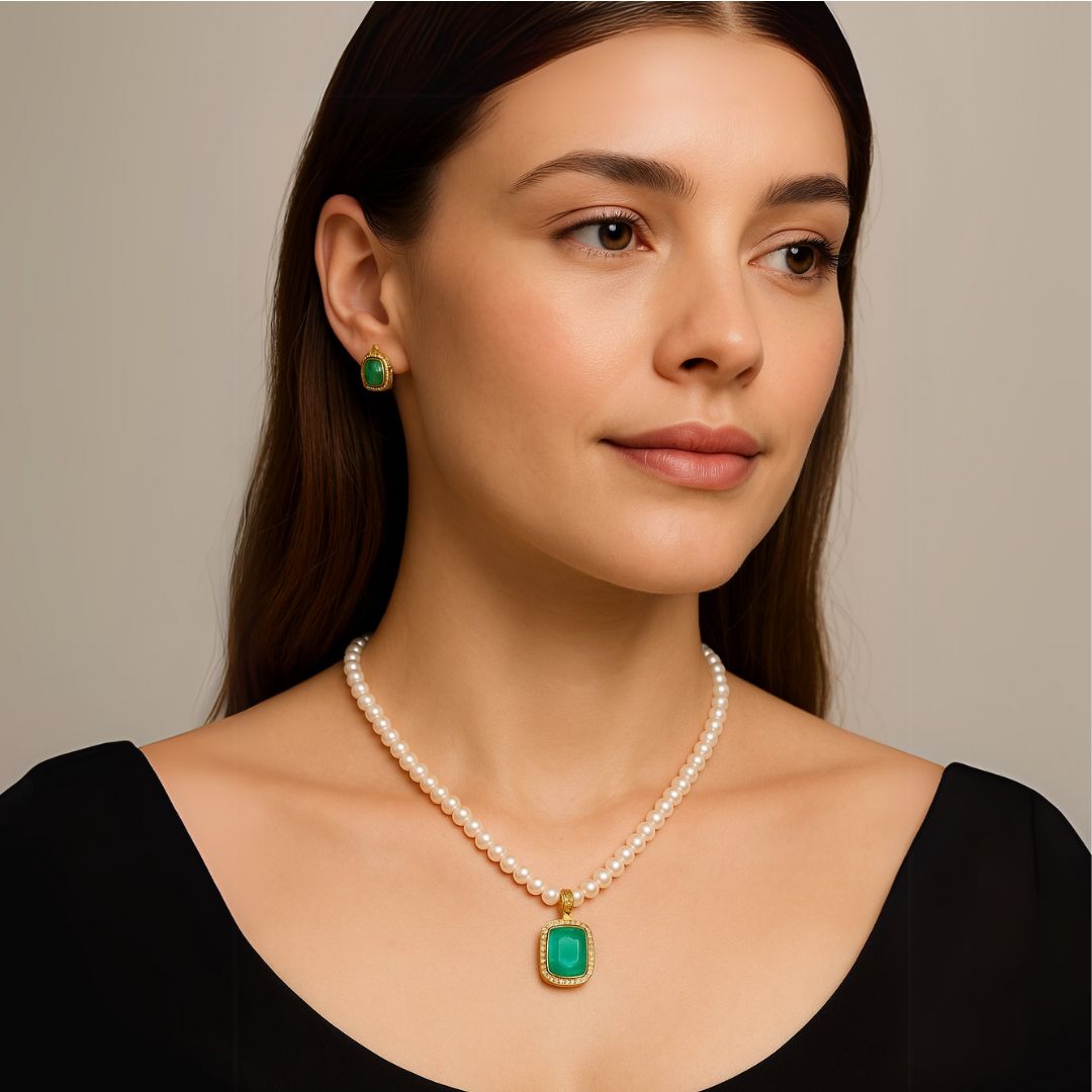 Light Green Emerald Drop Pearl Jewelry Set