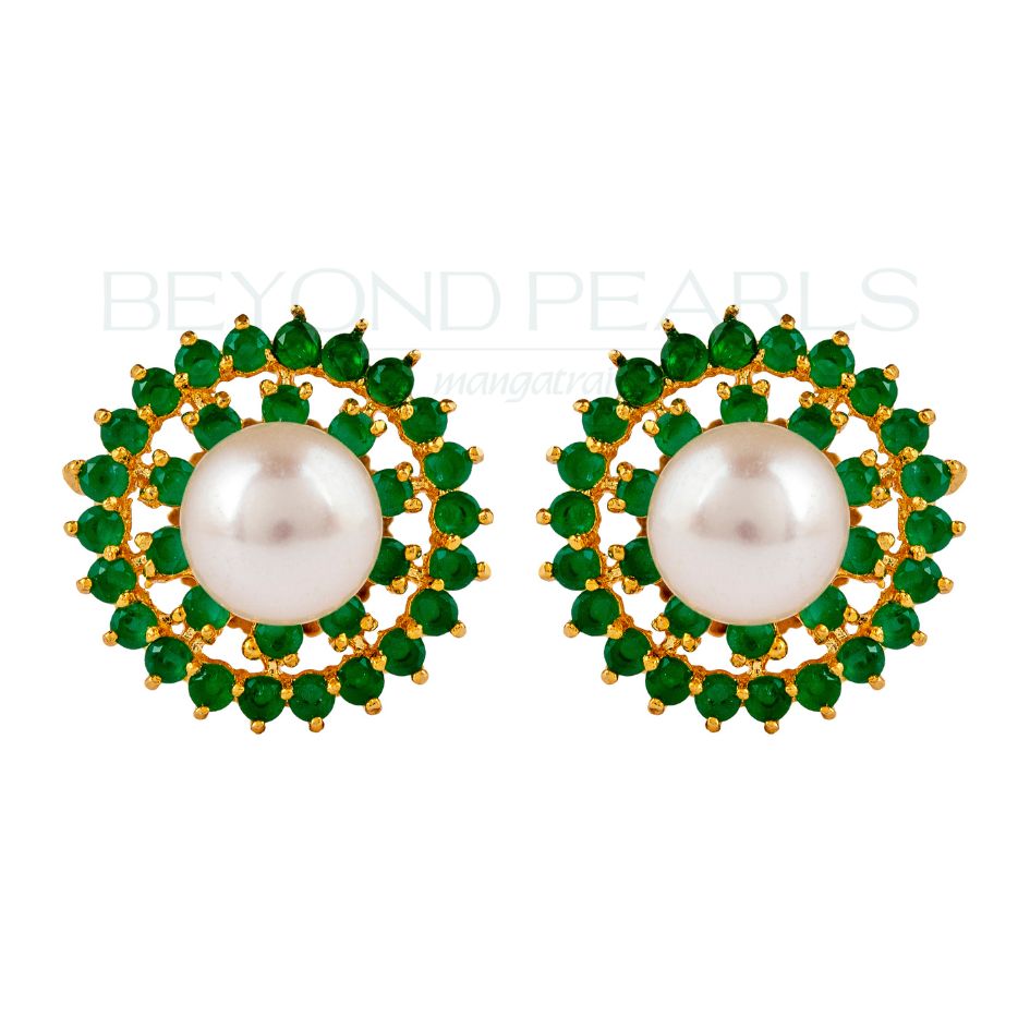 Mint Pearls Stud Earrings
