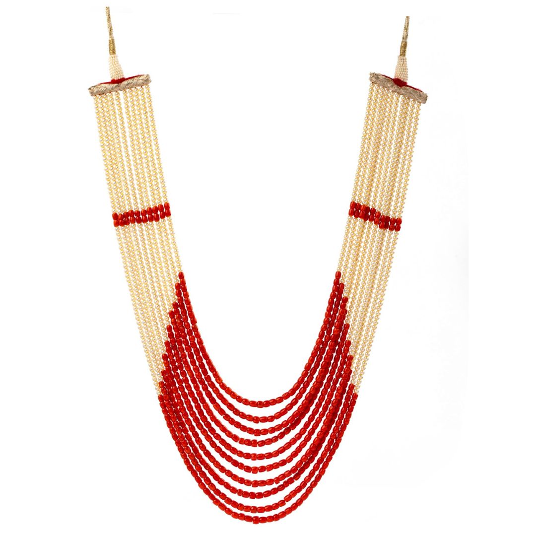 Oceanic Elegance Coral and Pearls: 10-strand necklace