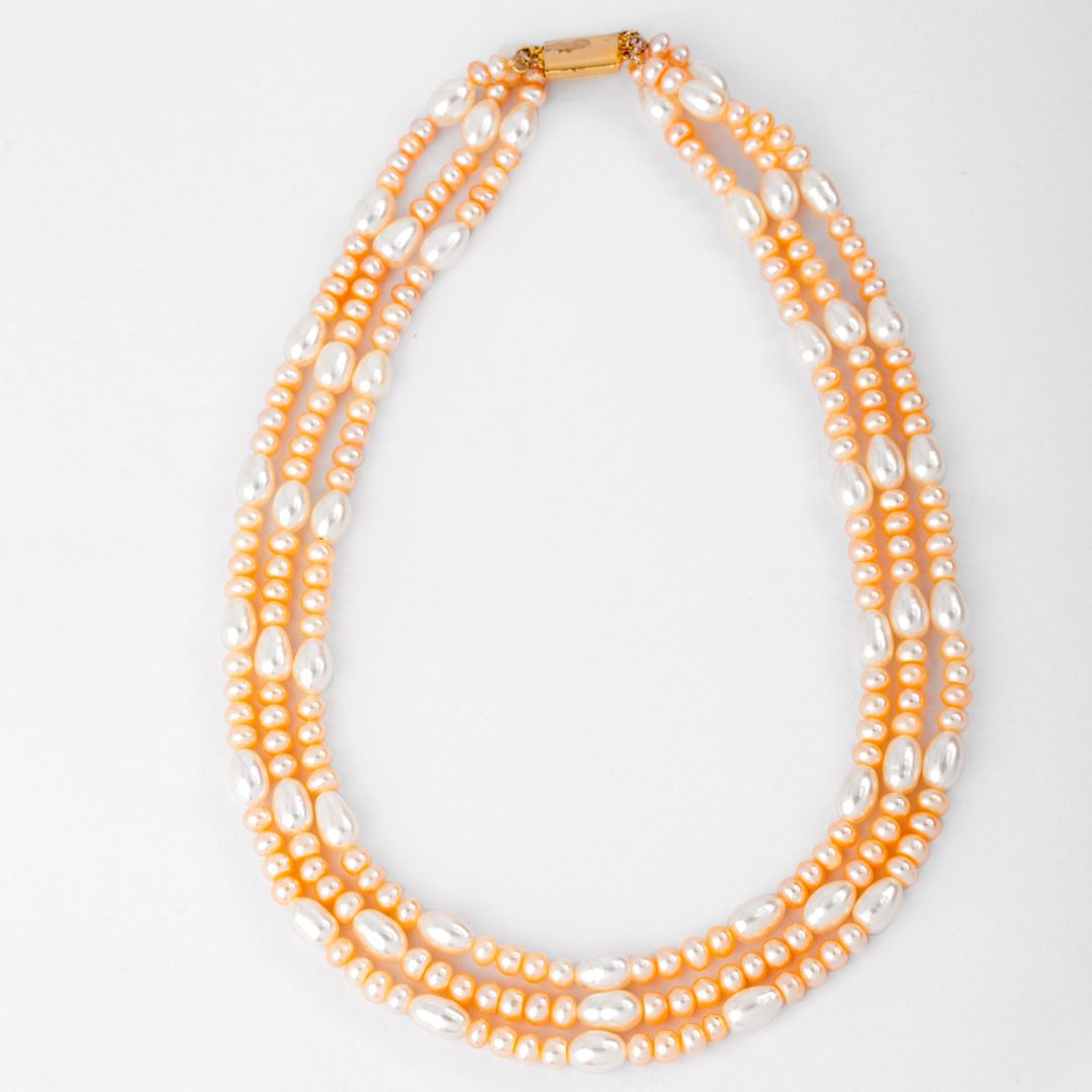 Peach Whisper 3 Row Freshwater Pearl Necklace 