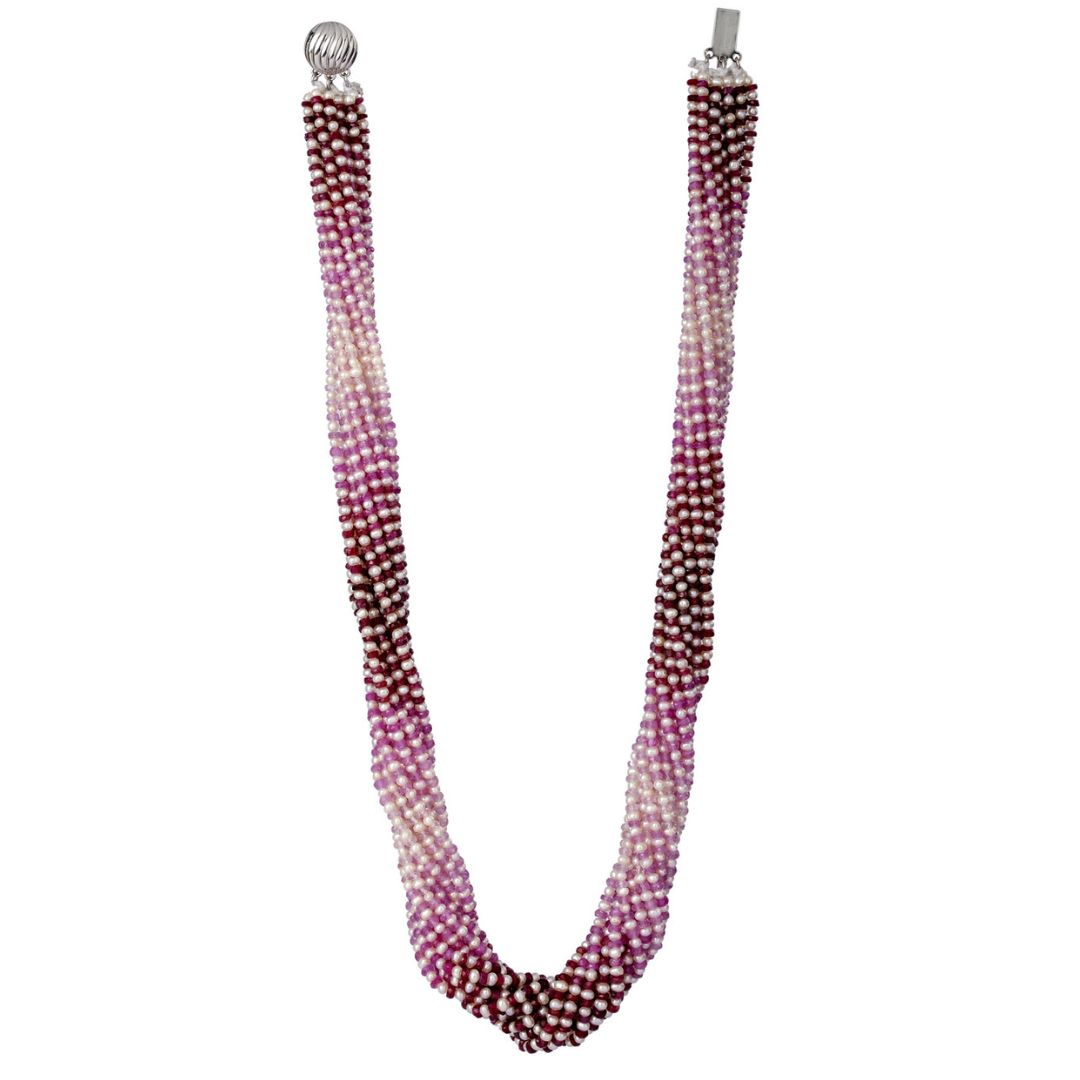 Pearl Oasis Twisted Ruby Necklace with Small Pearls