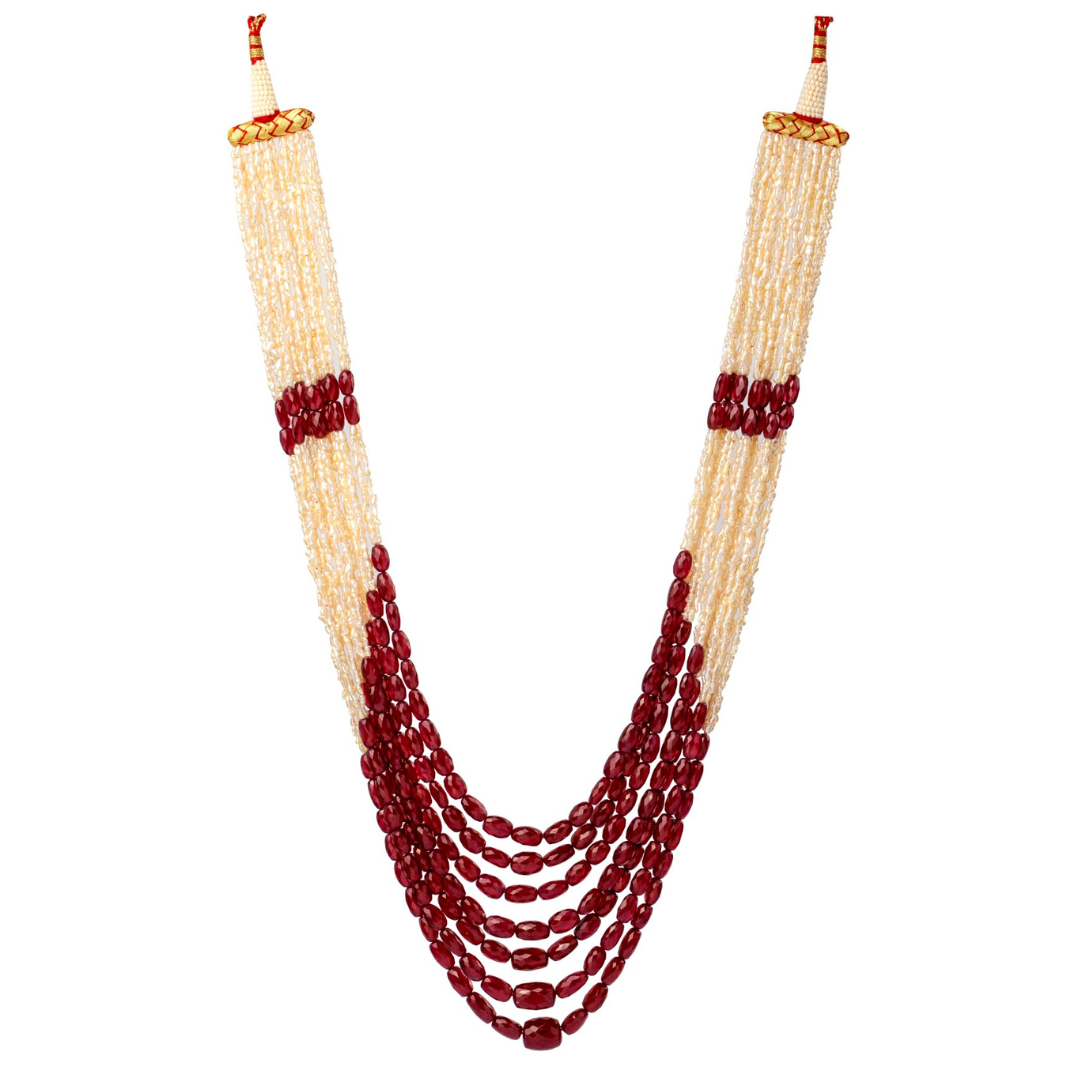 Radiant Rubies 7-Line Necklace with Red U-Shaped Stone Setting 1