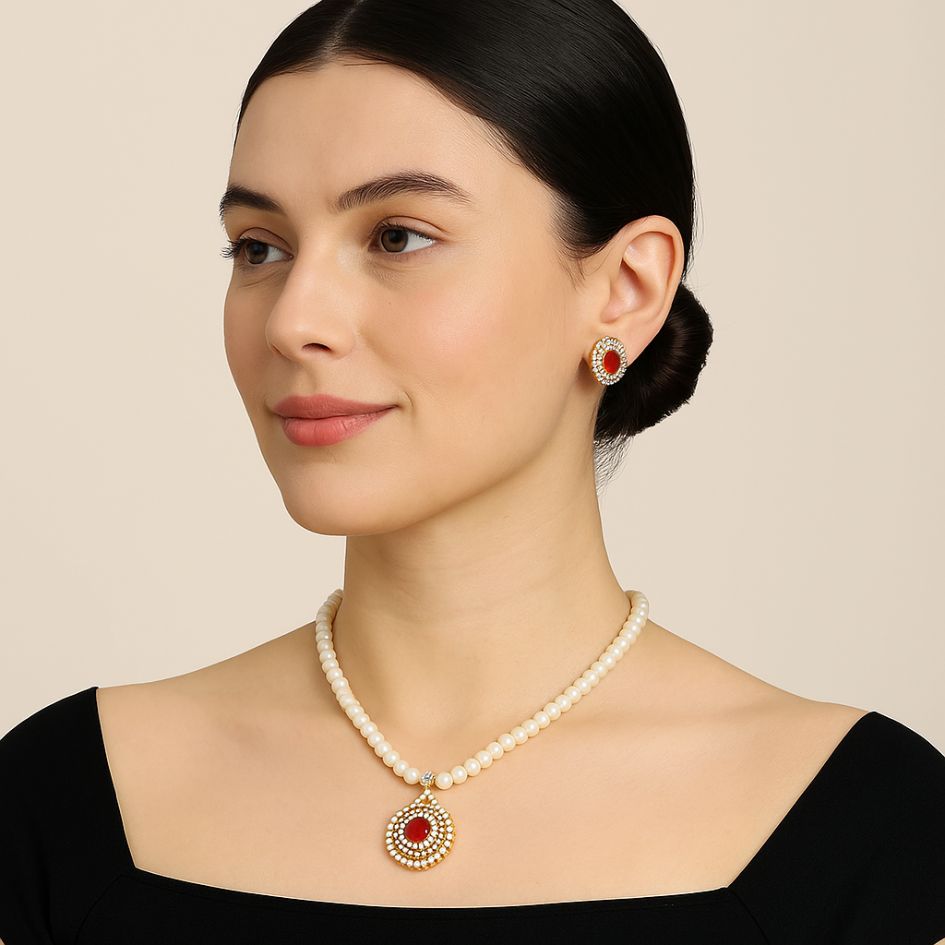 Red Moonlight Sparkle Pearl Jewelry Set