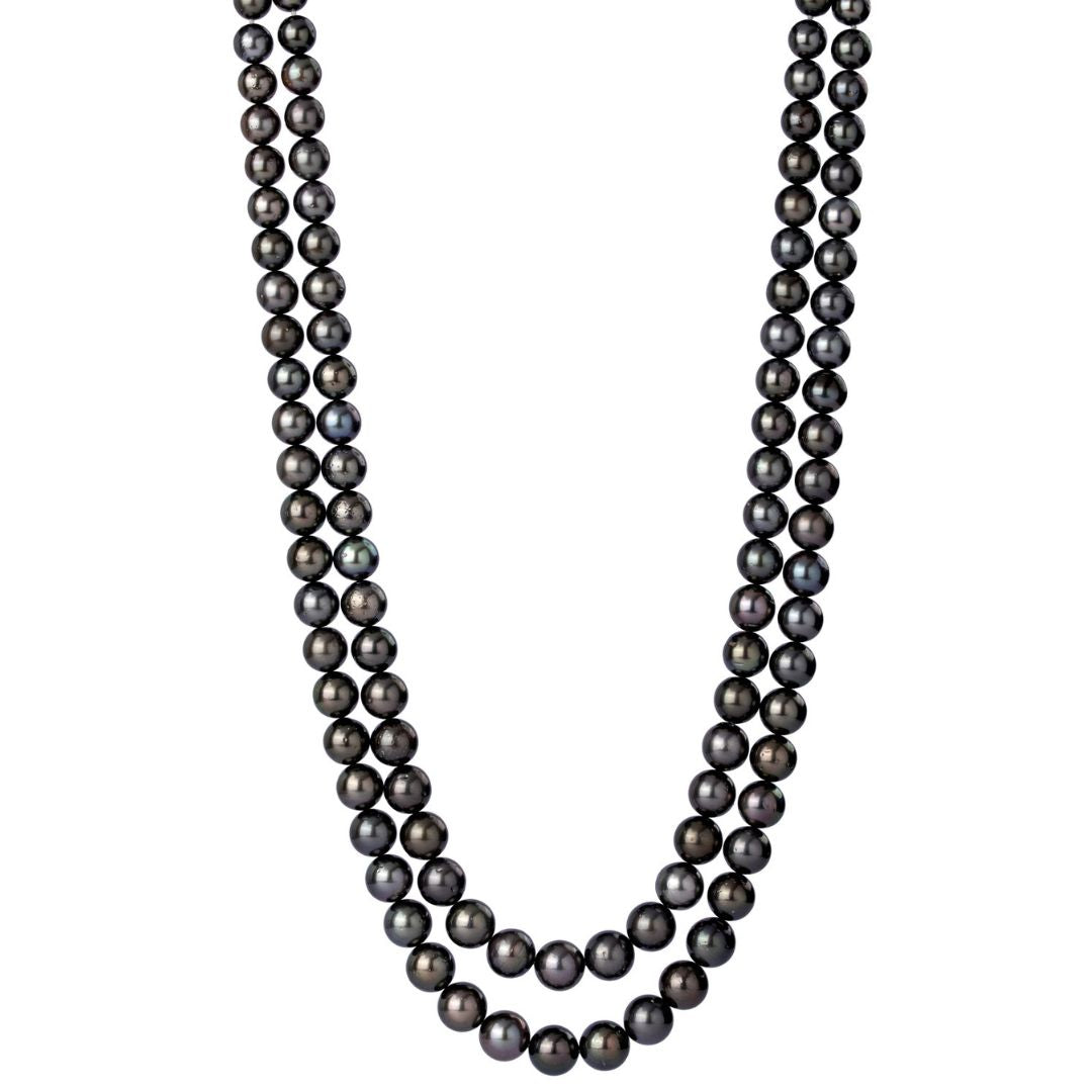 Symphony Tahitian Two-Line Pearl Necklace with Greenish-Blue Undertones