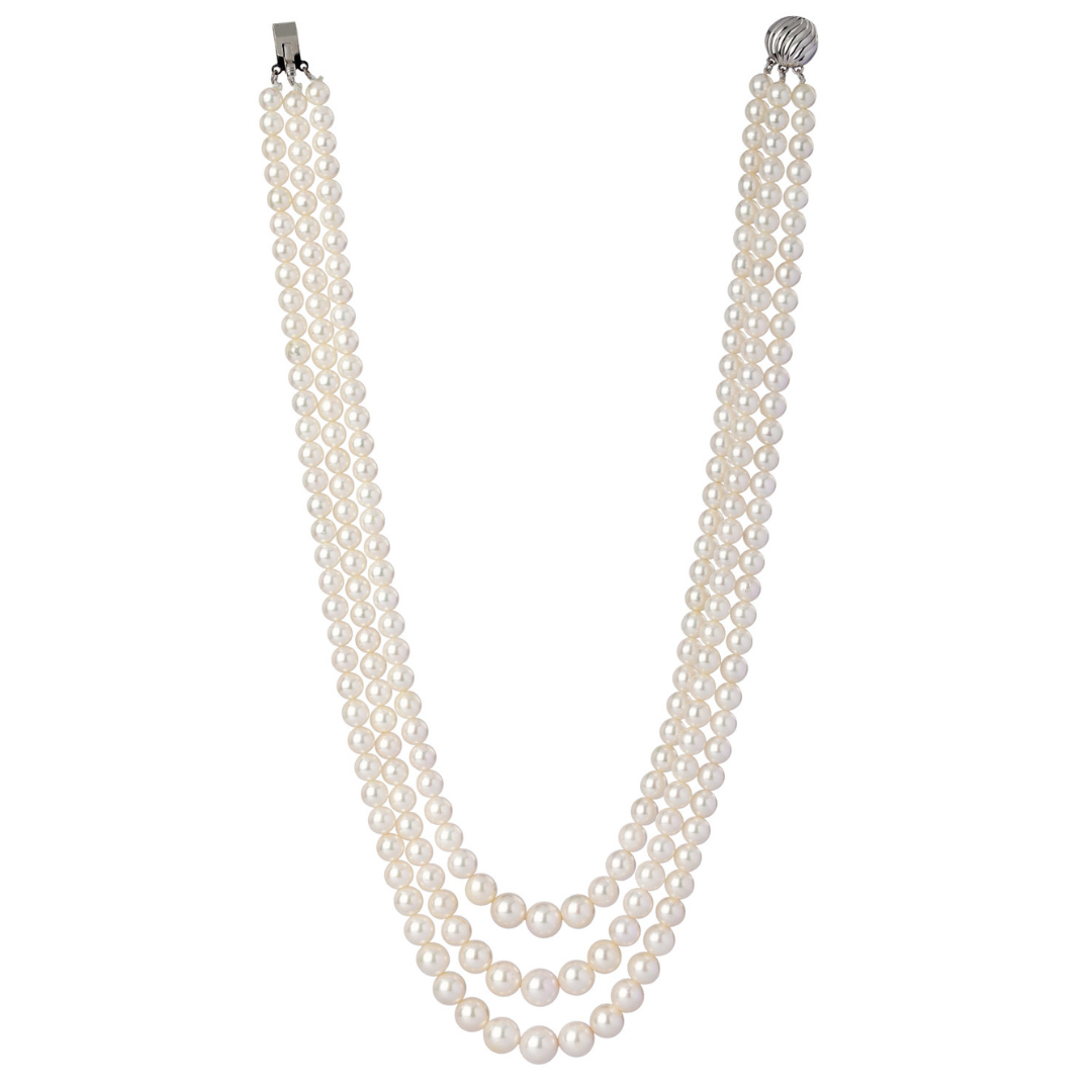 Timeless Elegance Three-Line Akoya Pearl Necklace