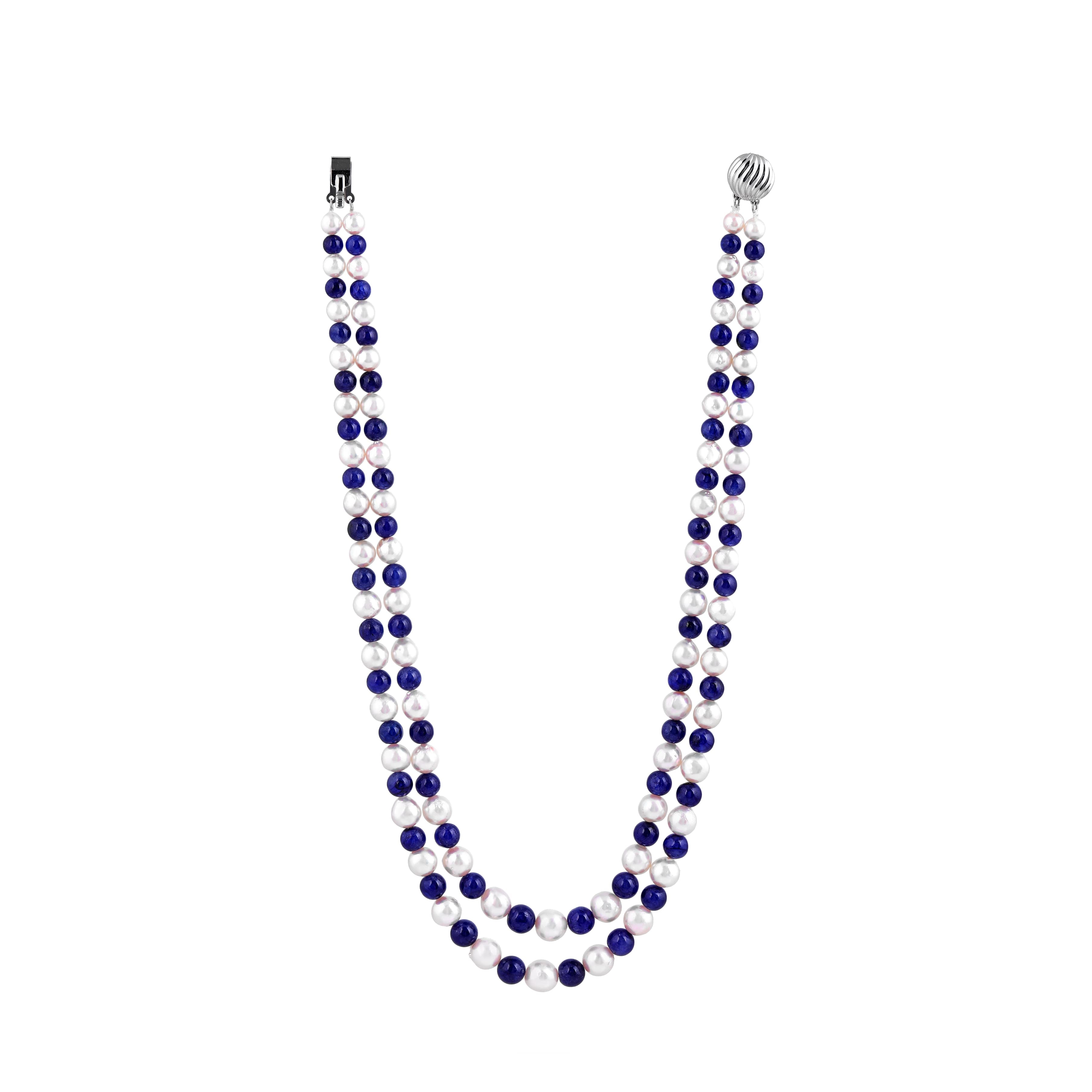 Akoya & Blue Sapphire Dual Pearl Necklace