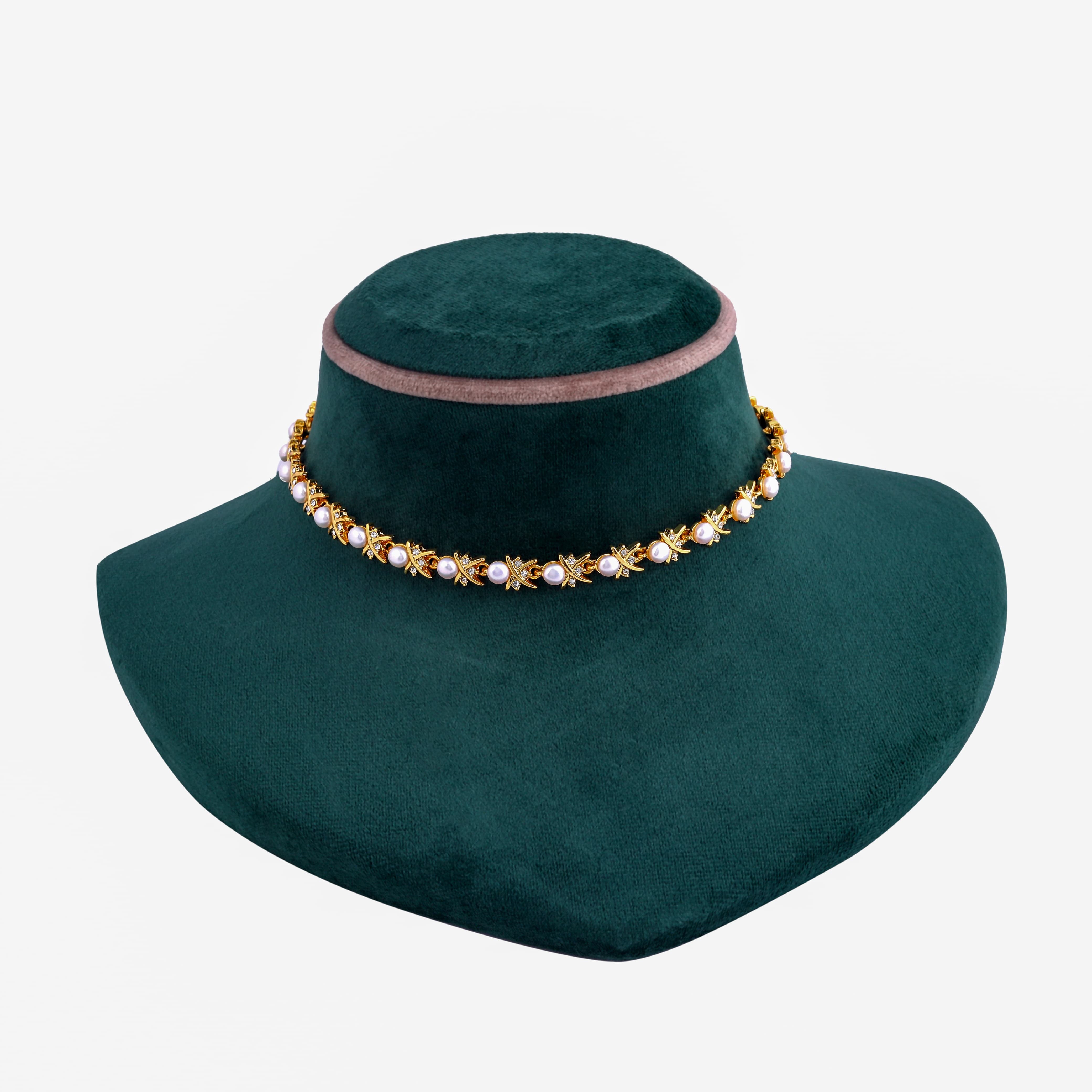 White Gold Pearl Choker Necklace Set