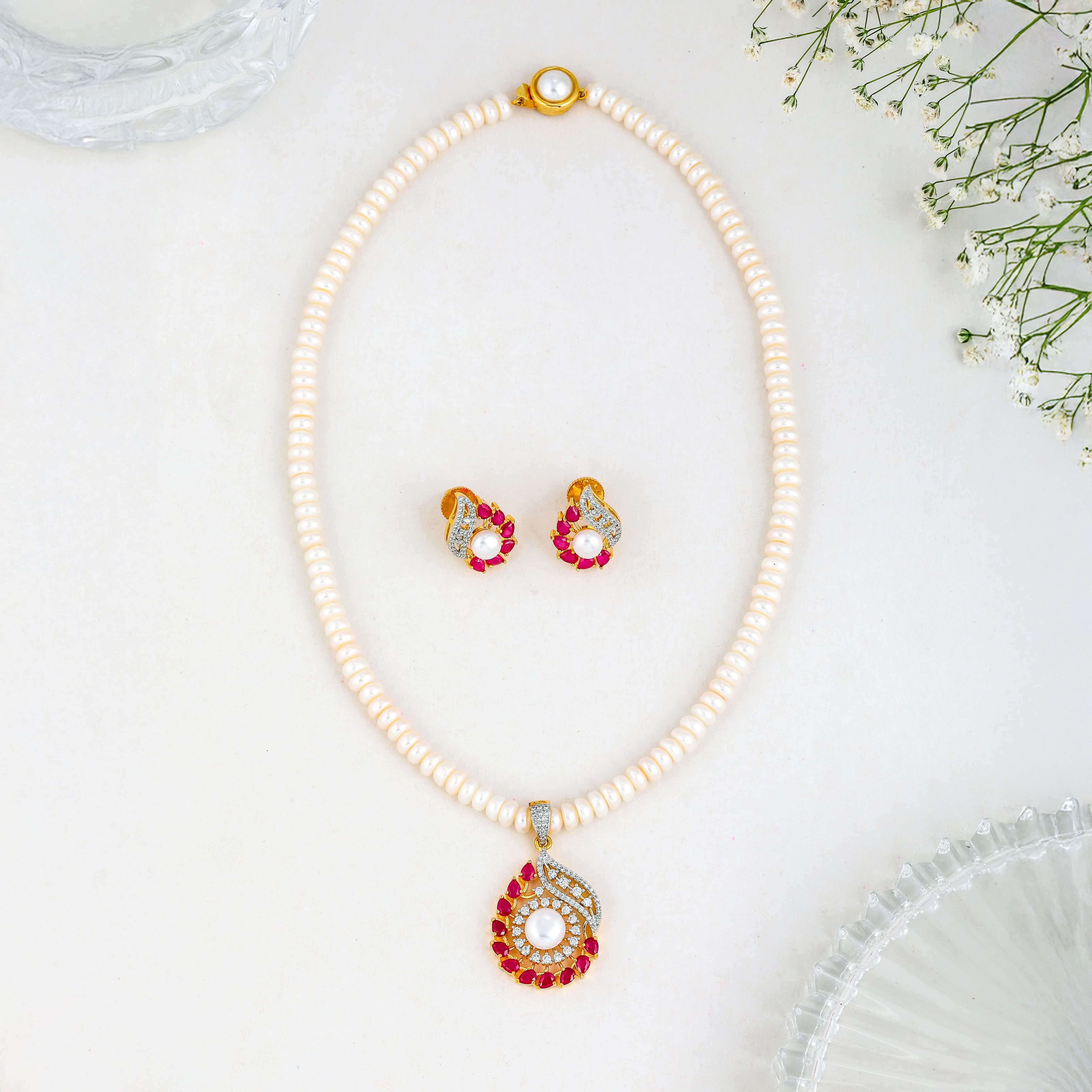 Red Crescent Sparkle Pearl Jewelry Set