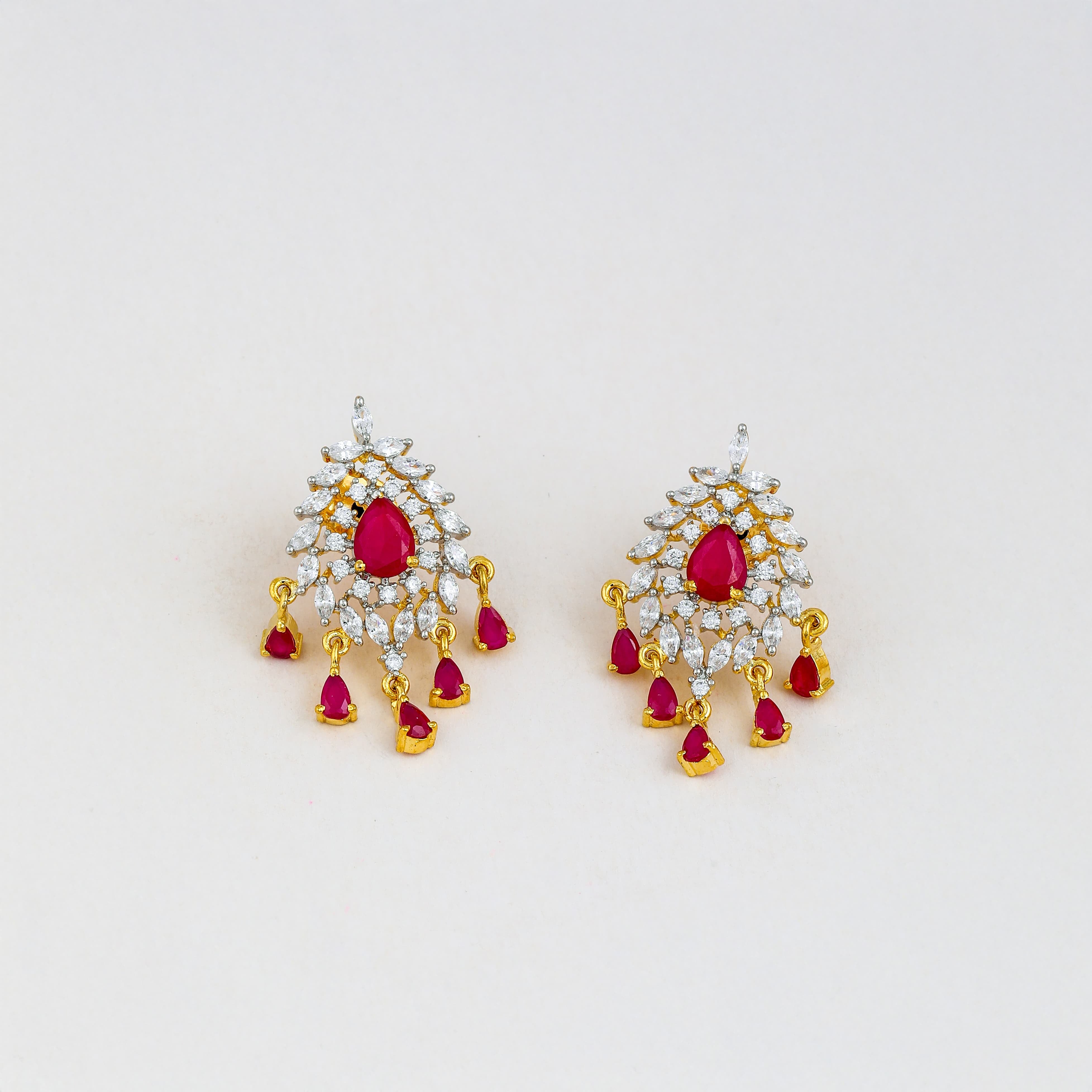 Red Crescent Sparkle Drop Pearl Jewelry Set