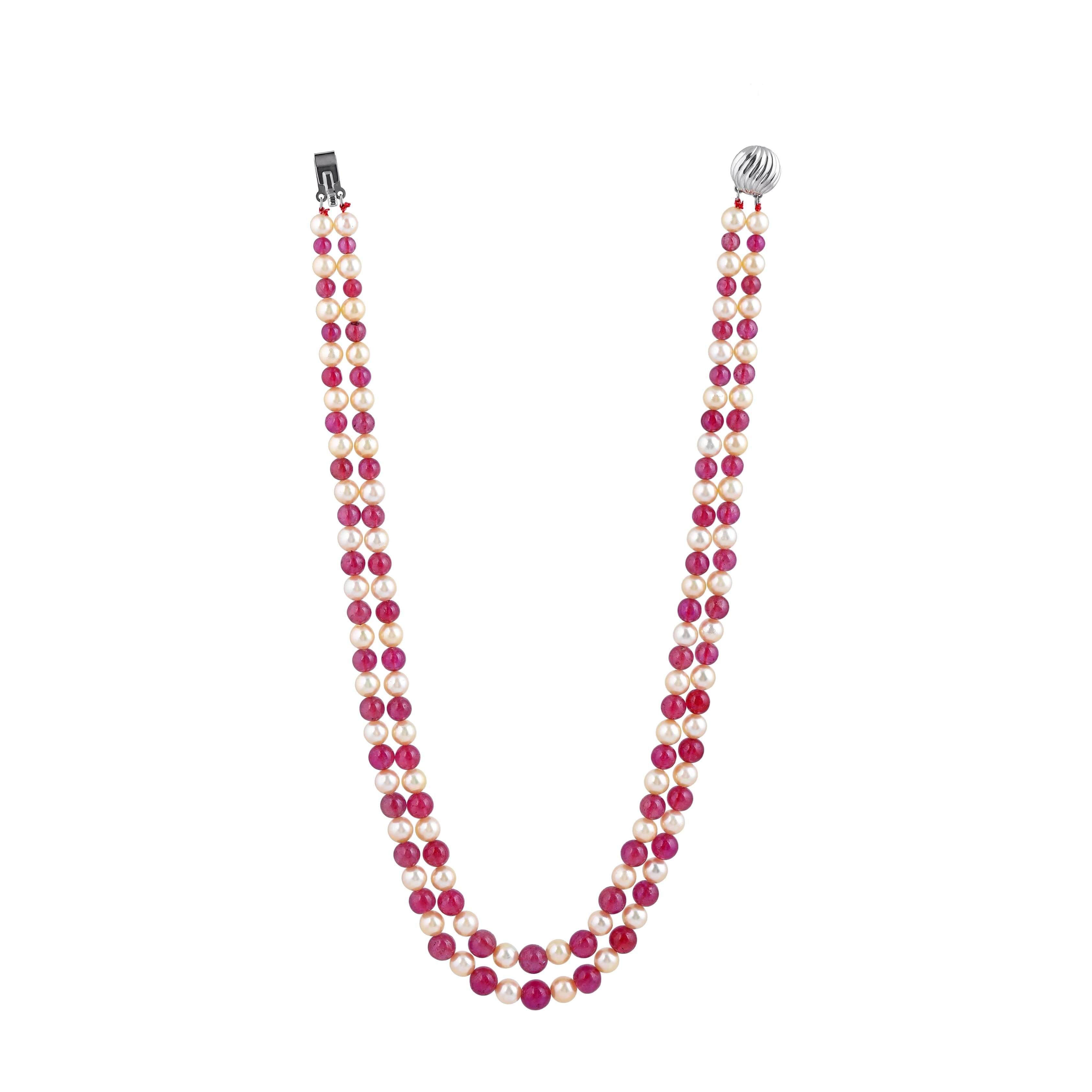 Gold Akoya & Ruby Dual Pearl Necklace