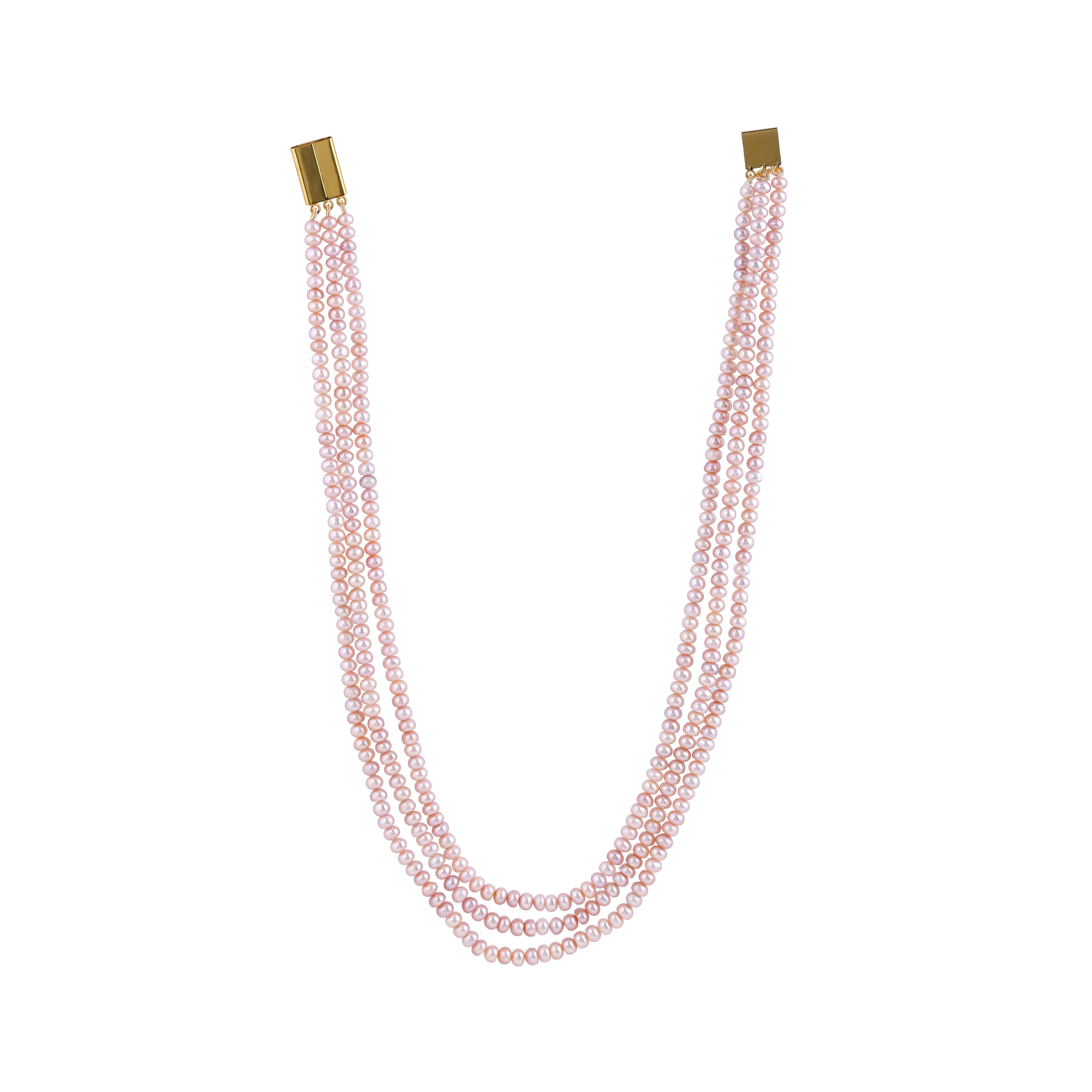 Buttoned Blush Triple-Row Pearl Necklace